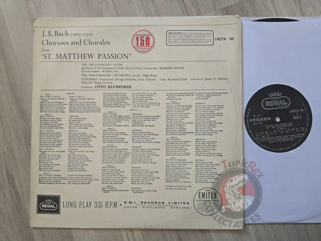 Otto Klemperer Bach - Philharmonia Orchestra & Choir – St Matthew Passion Turkish Pressing Vinyl Turkey Edition