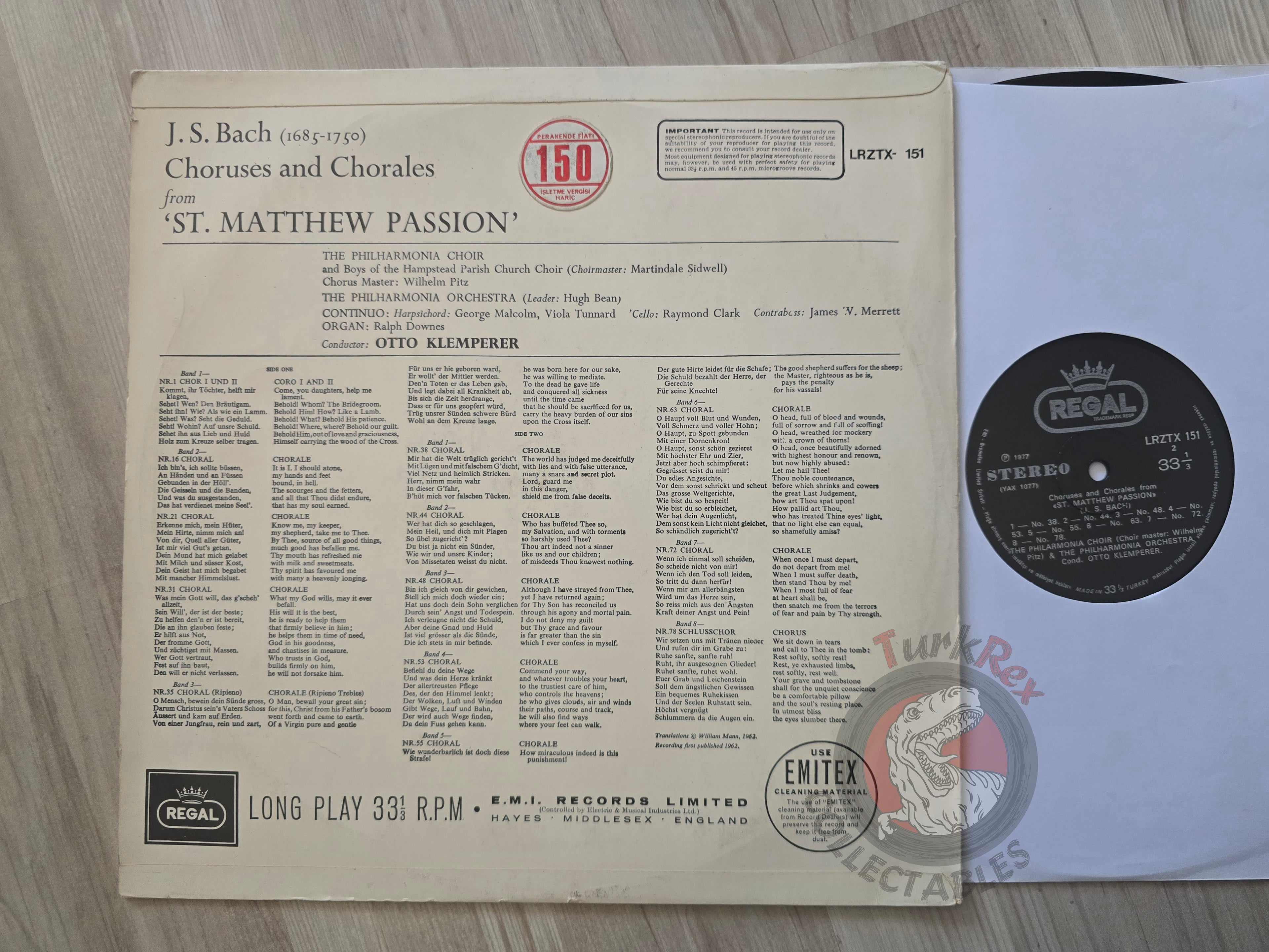 Otto Klemperer Bach - Philharmonia Orchestra & Choir – St Matthew Passion Turkish Pressing Vinyl Turkey Edition