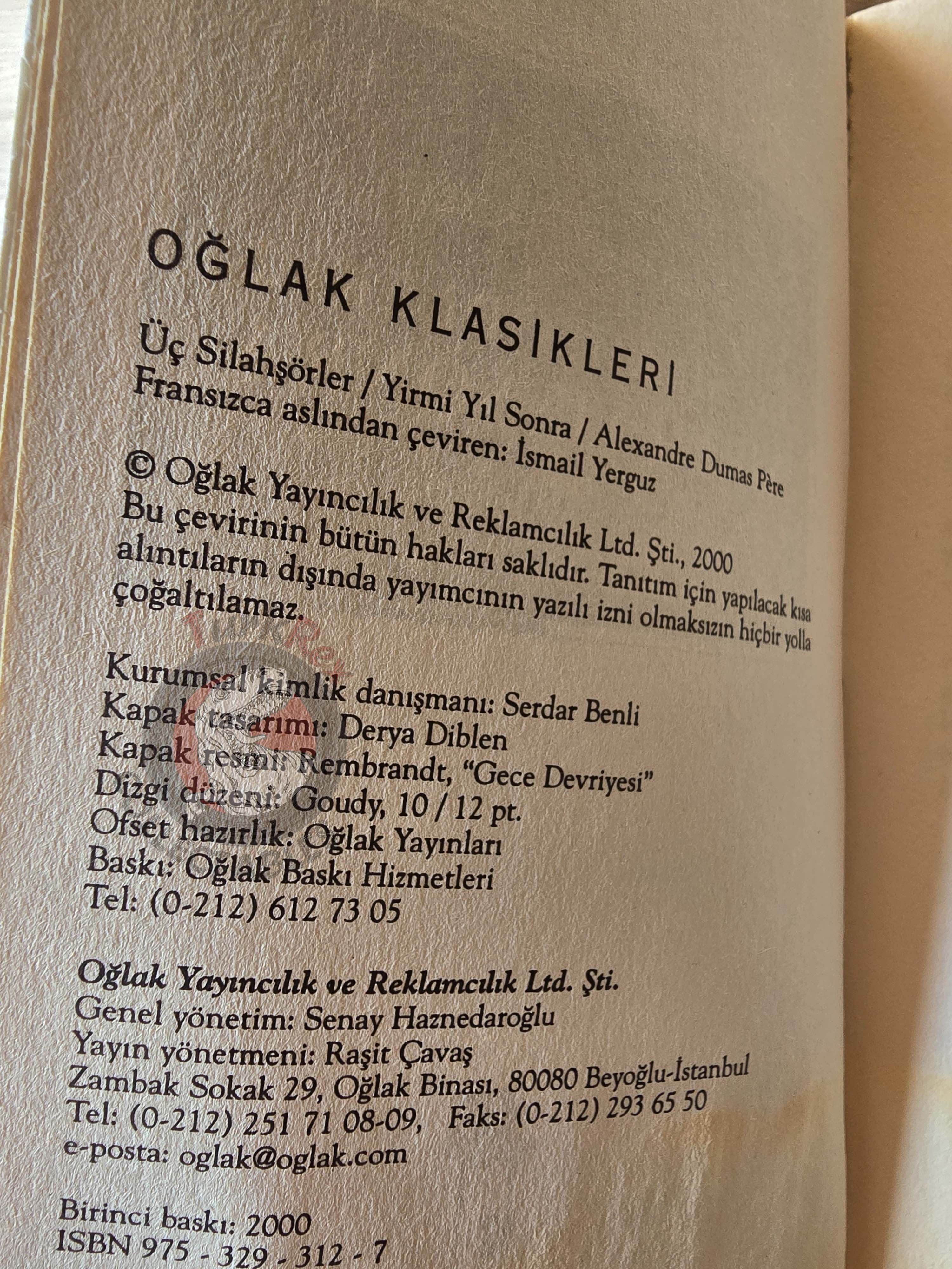 Alexandre Dumas – The Three Musketeers: Twenty Years After 2000 Turkish Book Turkey