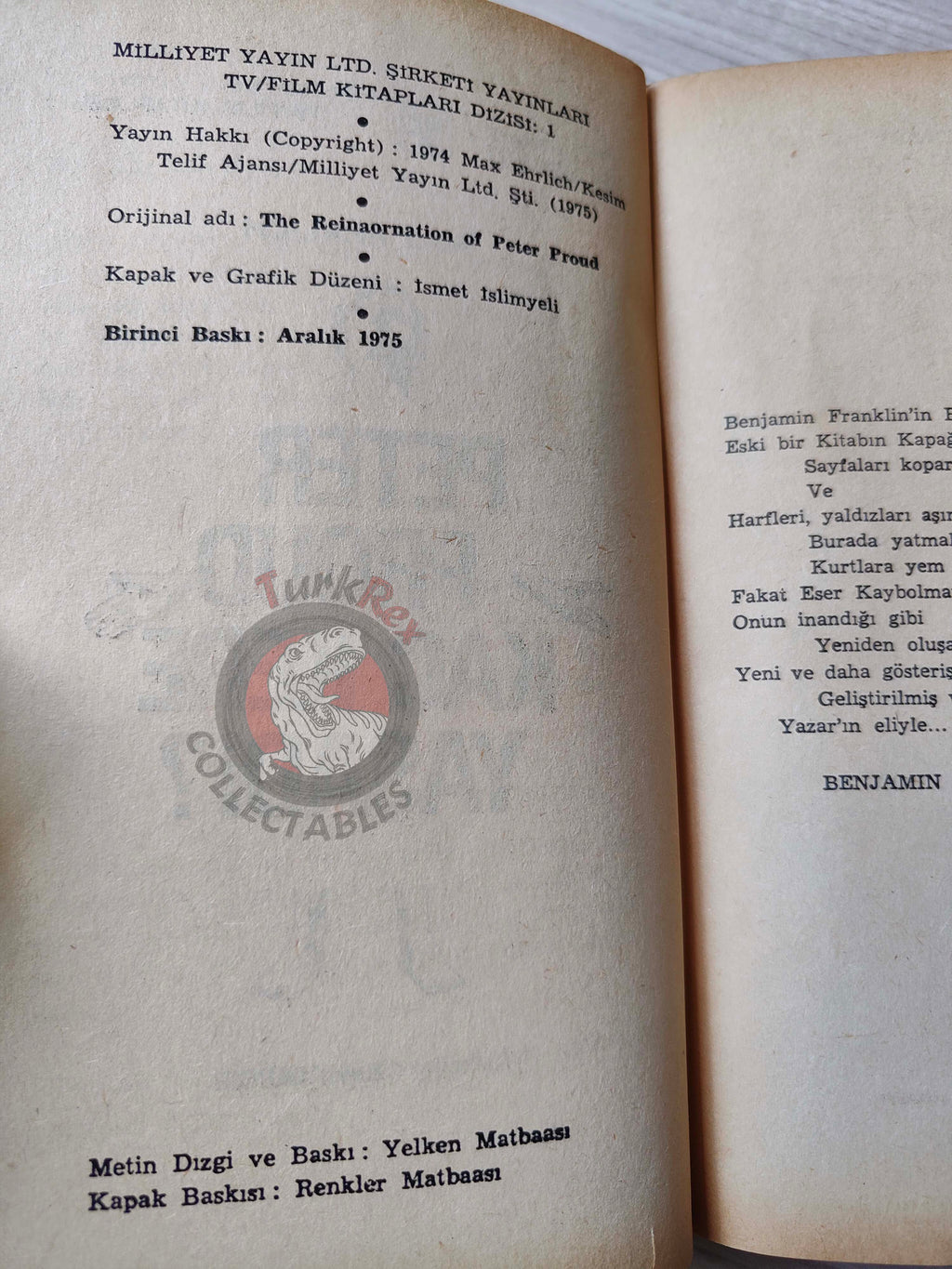 Max Ehrlich – The Reincarnation of Peter Proud 1975 1st Turkish Book Turkey