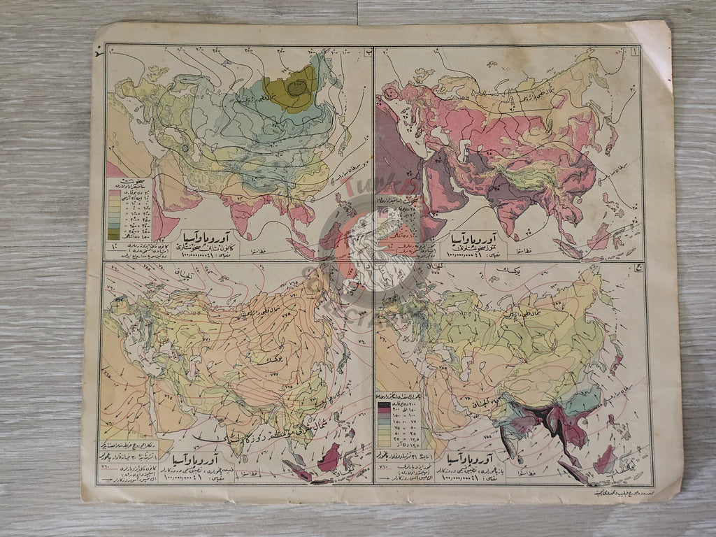 Asia Political & Europe Thematic Map 1928 Ottoman Atlas Faik Sabri Saudi Arabia Middle East Palestine