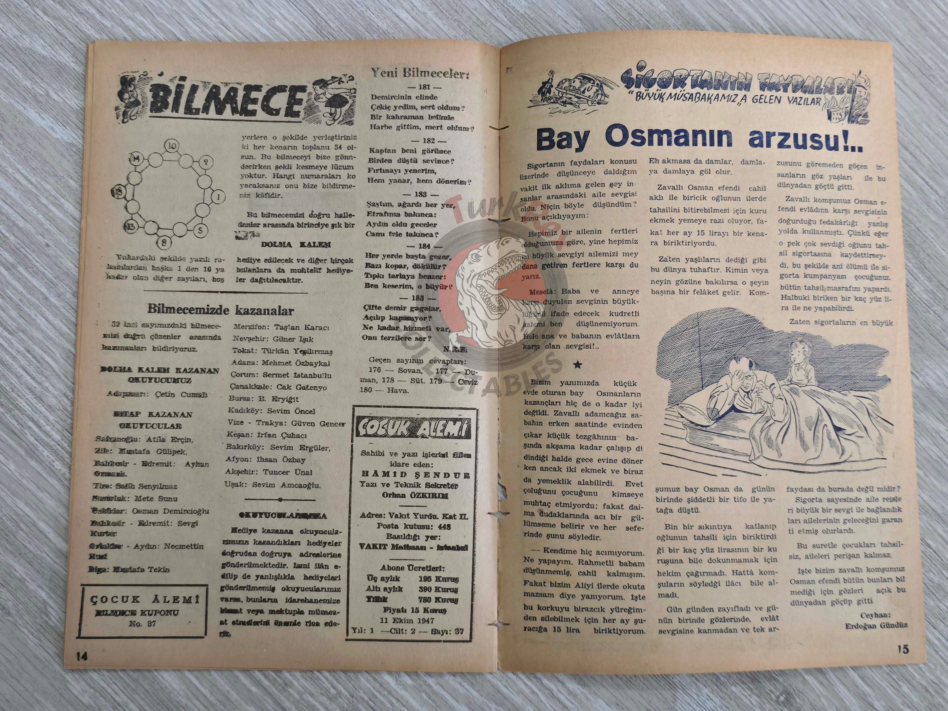 Çocuk Alemi #37 Captain Marvel Jr 1947 Don Winslow of the Navy Turkish Comic Turkey