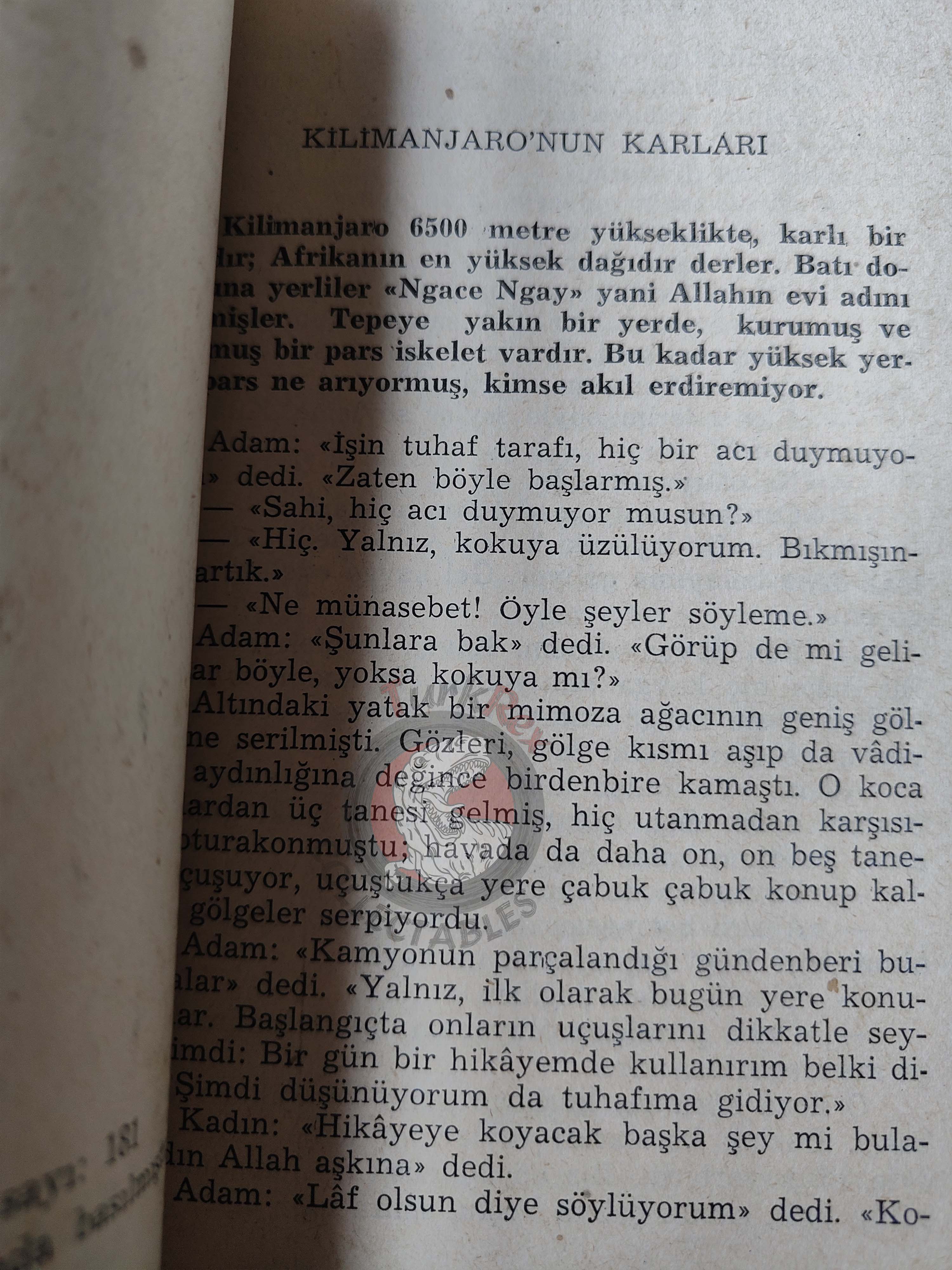 Ernest Hemingway – The Snows of Kilimanjaro 1953 1st Turkish Book Turkey