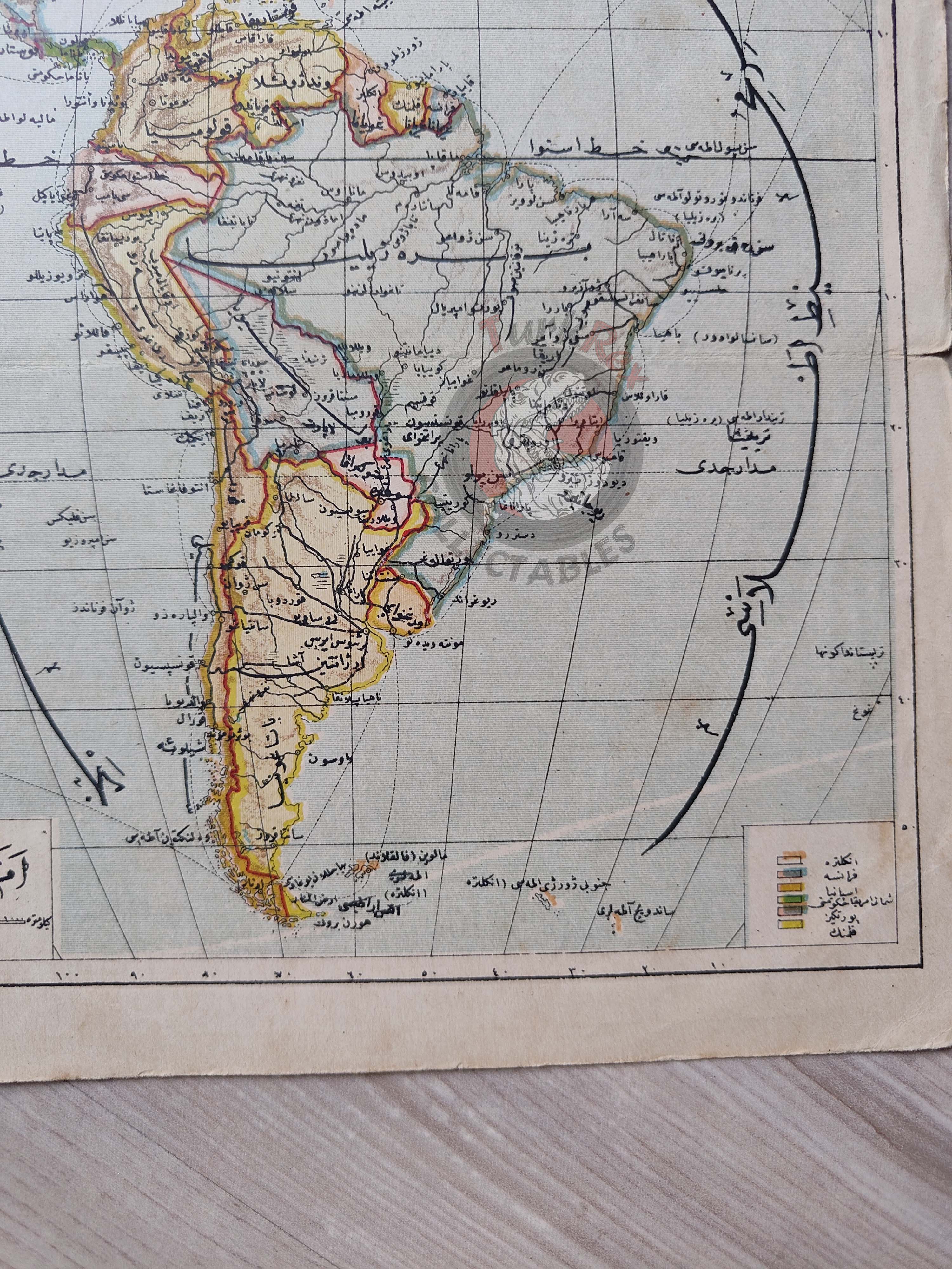 South America 1906 Ottoman Atlas Map Empire Antilles Tüccarzade İbrahim Hilmi