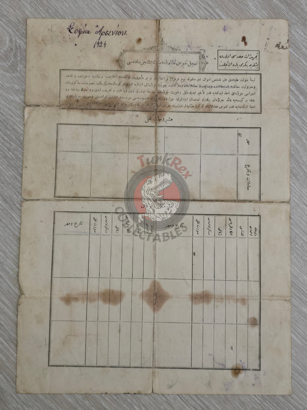 Ottoman Identity Document 1921 Niğde Greek Rum Citizen Greece with photo