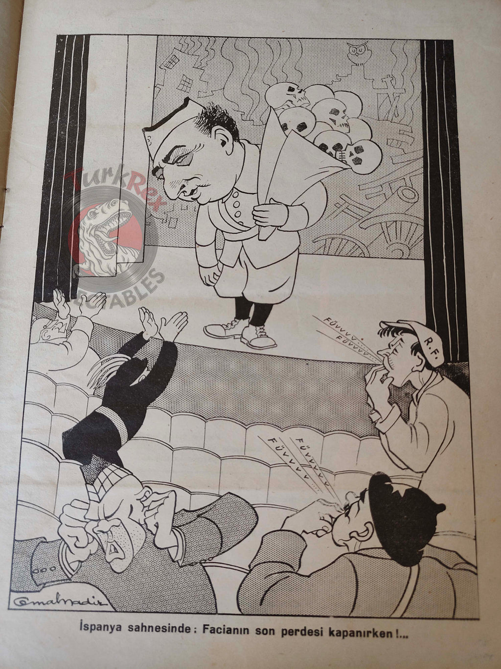 Akbaba 1938 Humor Magazine Turkish Turkey Who Will Devour Whom? WW2 era Philco Spain