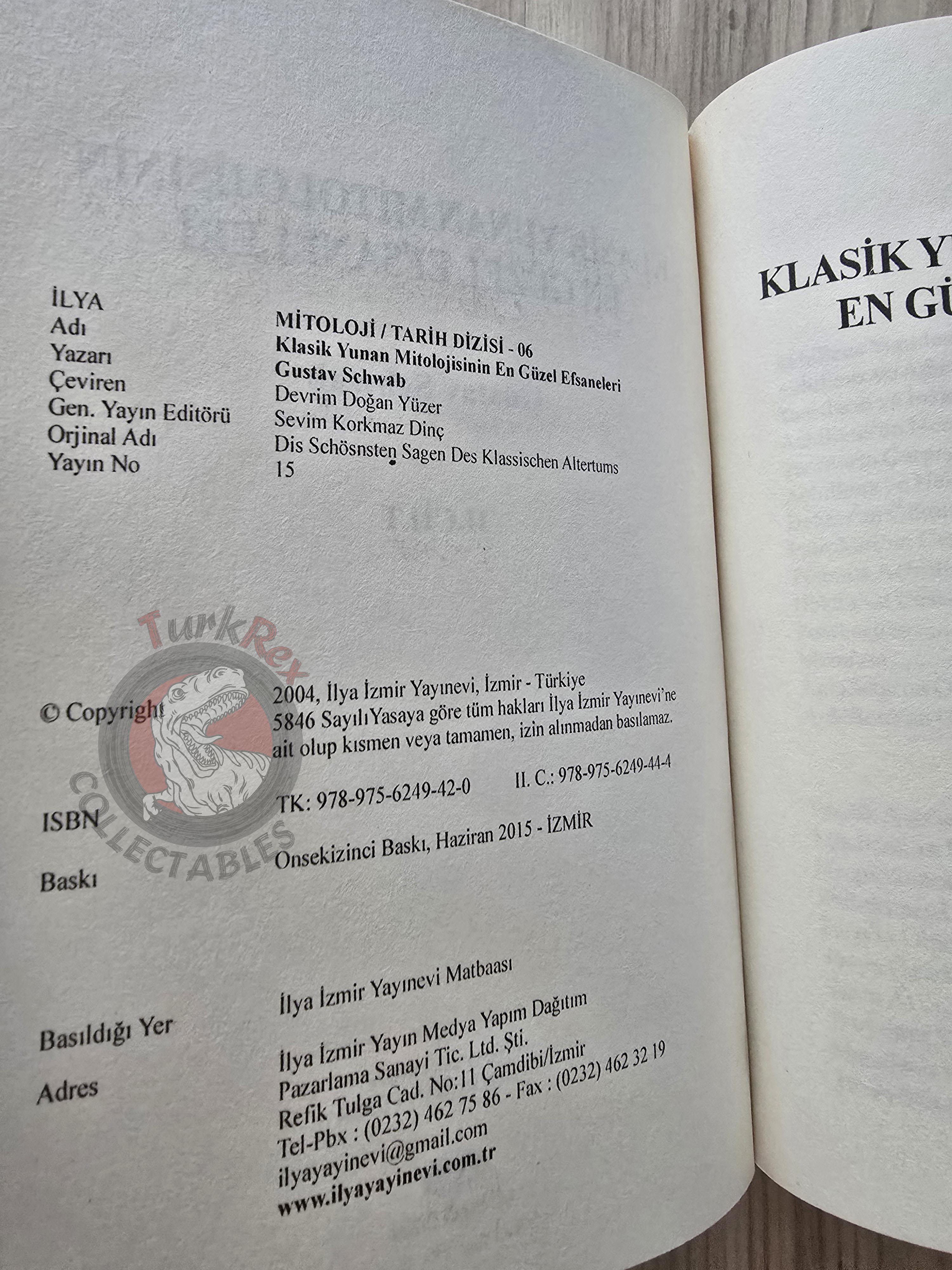 Gustav Schwab – Gods and Heroes: Myths and Epics of Ancient Greece 2015 Turkish Book Turkey