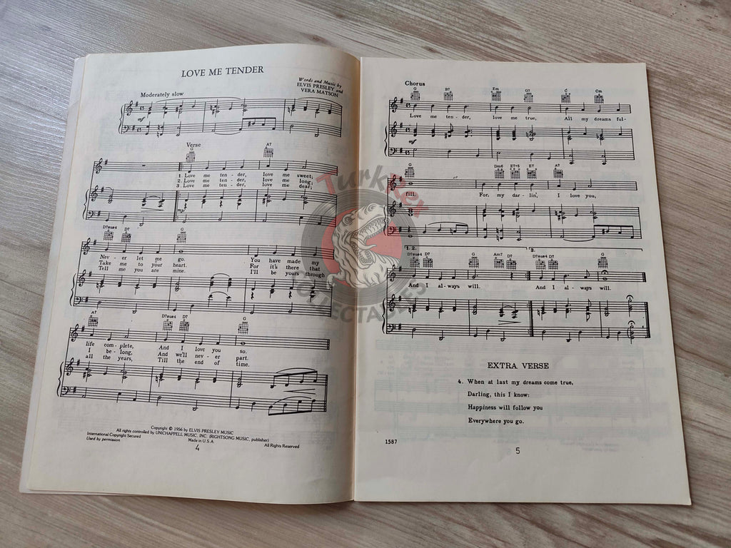 Elvis Presley – Greatest Hits 15 Songs Turkish Vintage Musical Notes Sheet Turkey