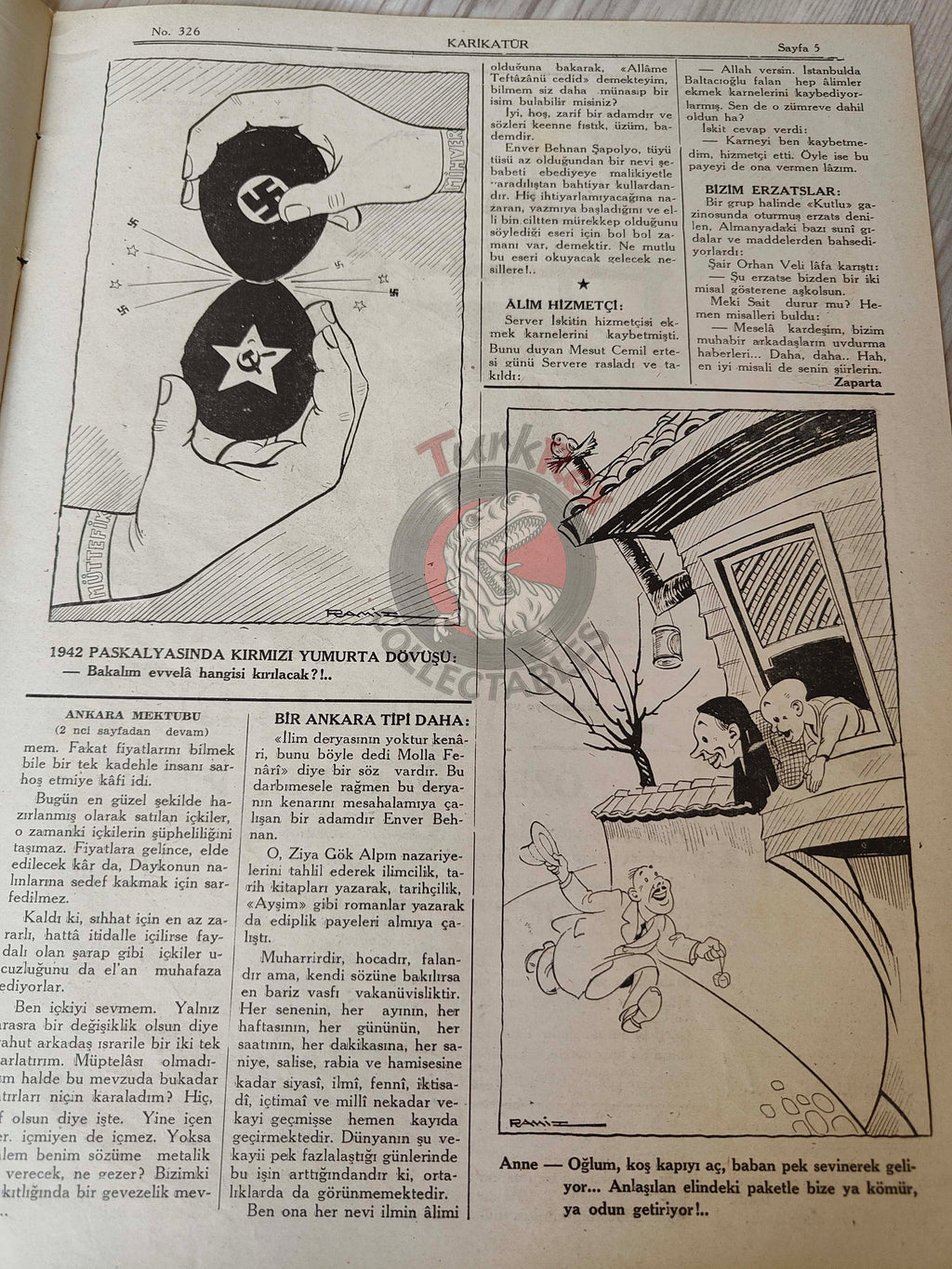 Karikatür 1942 Humor Magazine Turkish Turkey America Atom Bomb WW2 era Churchill Roosevelt Pin-up
