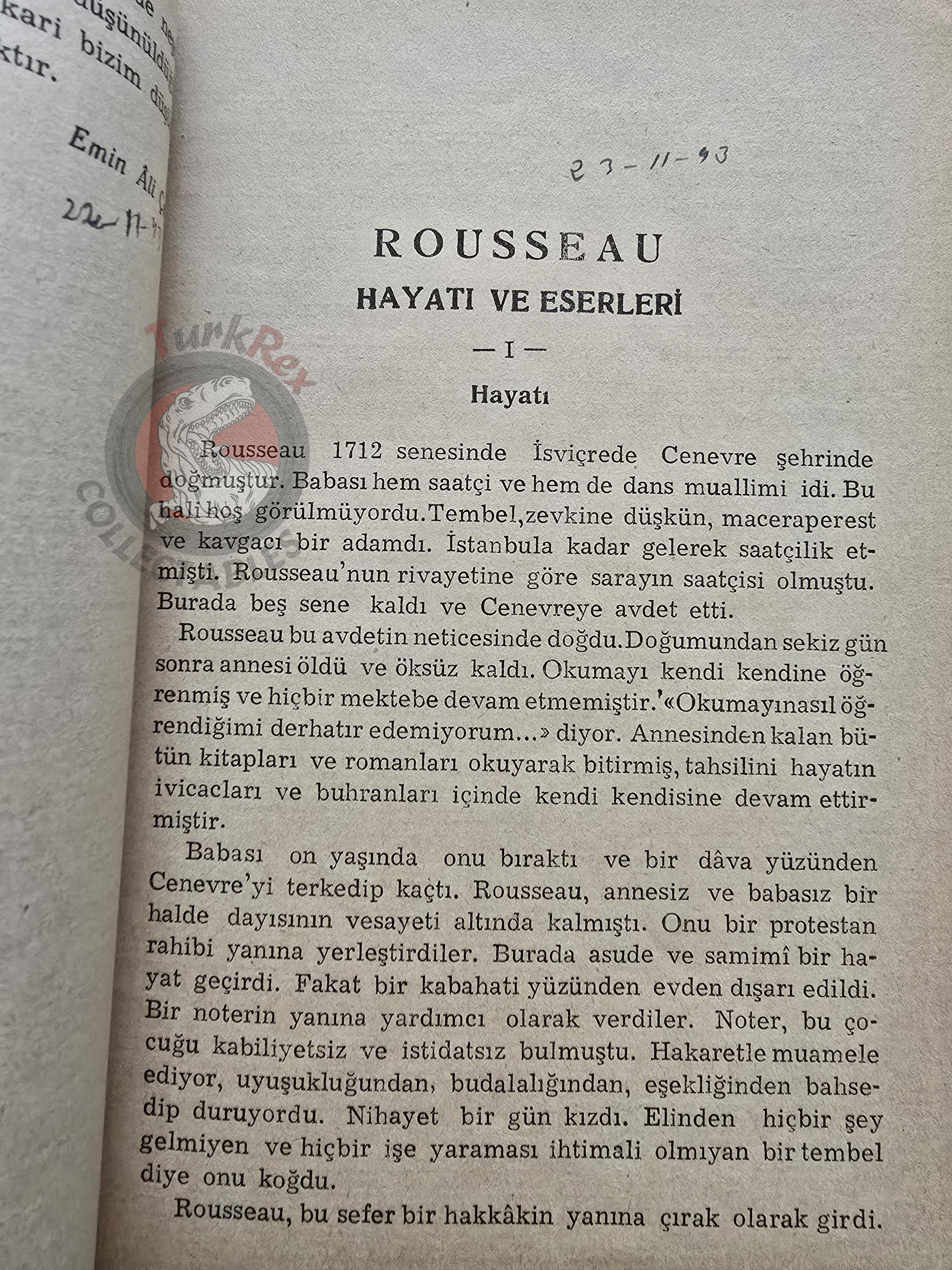 Jean-Jacques Rousseau – Discourse on the Sciences and the Arts 1942 Turkish Book Turkey