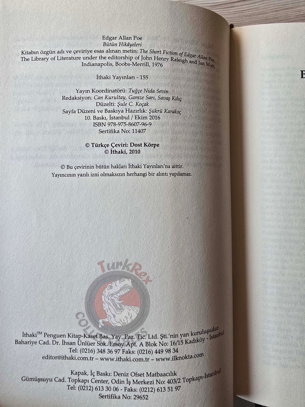 Edgar Allan Poe – The Short Fiction of Edgar Allan Poe 2016 HC/DJ Turkish Book Turkey