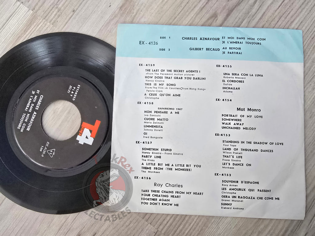 Charles Aznavour / Gilbert Becaud – Et Moi Dans Mon Coin 7" Iran Pressing Vinyl Iranian Edition 1