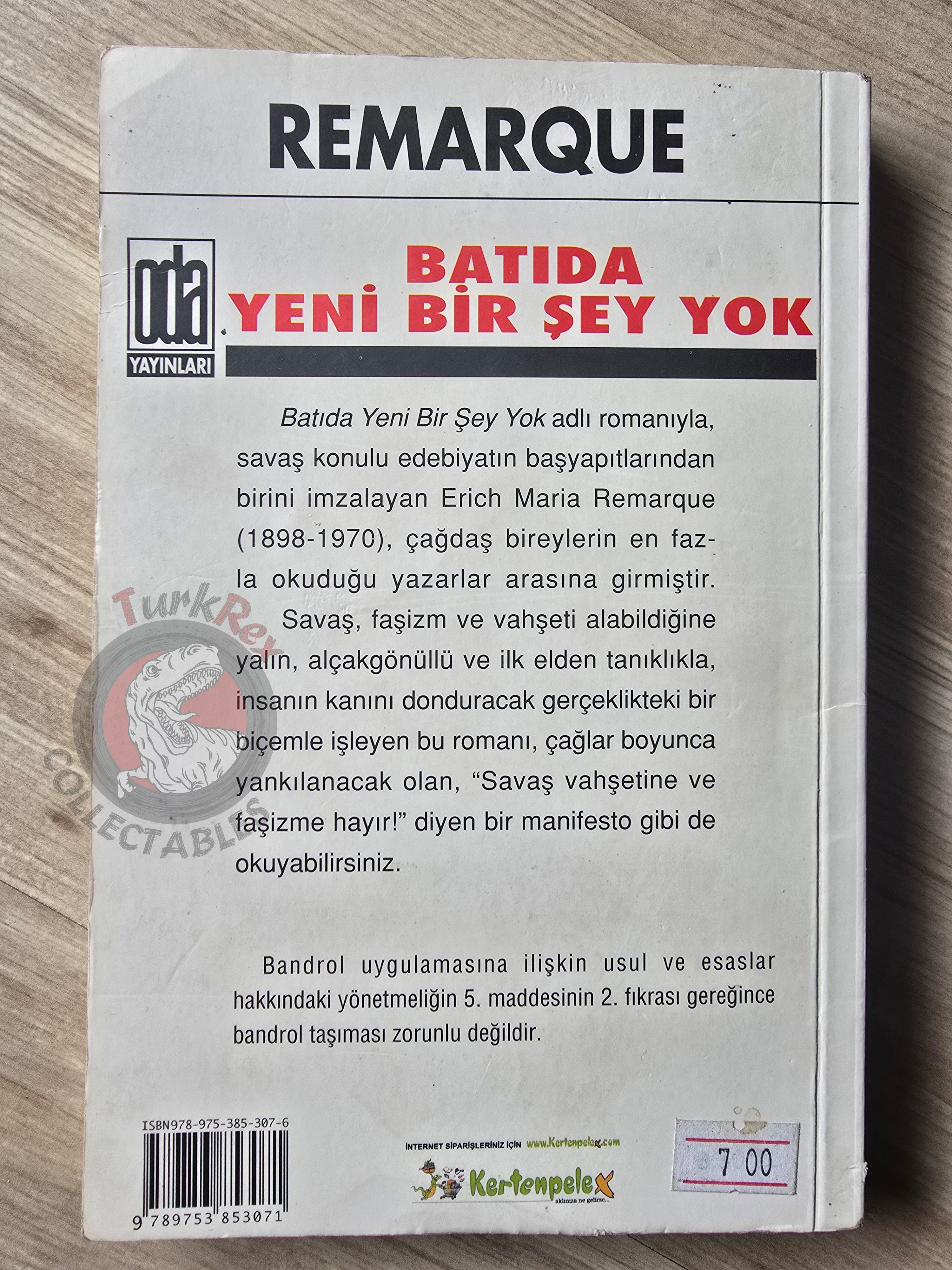 Erich Maria Remarque – All Quiet on the Western Front  2007  Turkish Book Turkey