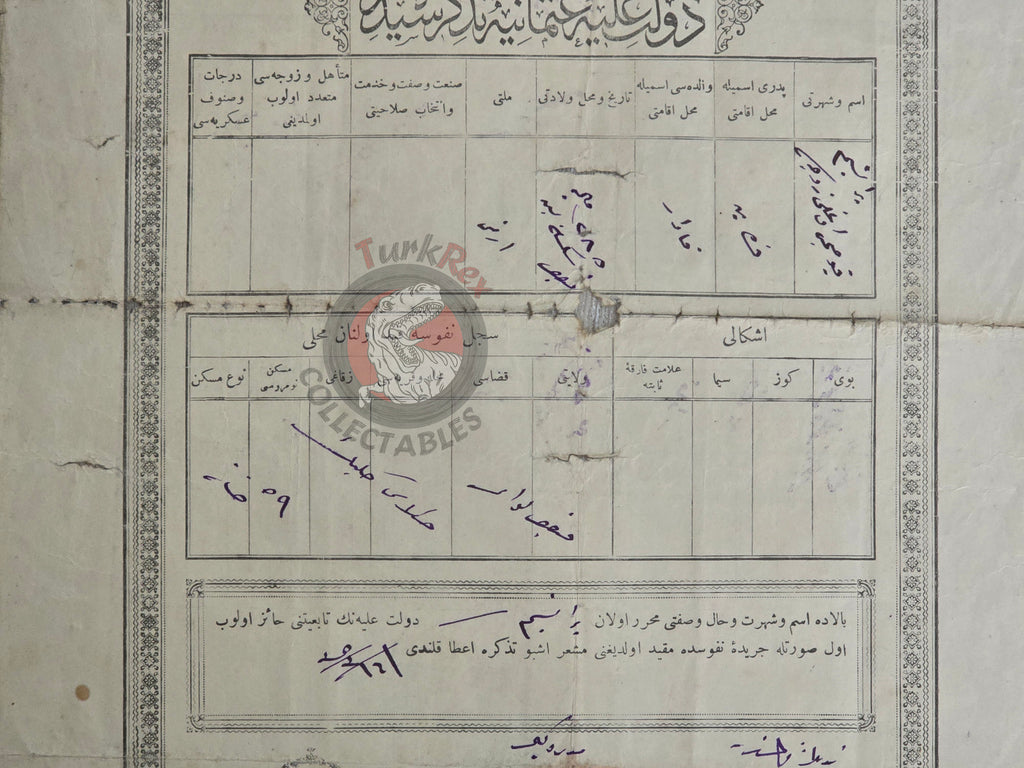 Ottoman Identity Document Parantsem Kouyoumdjian Armenian Citizen Armenia 1285