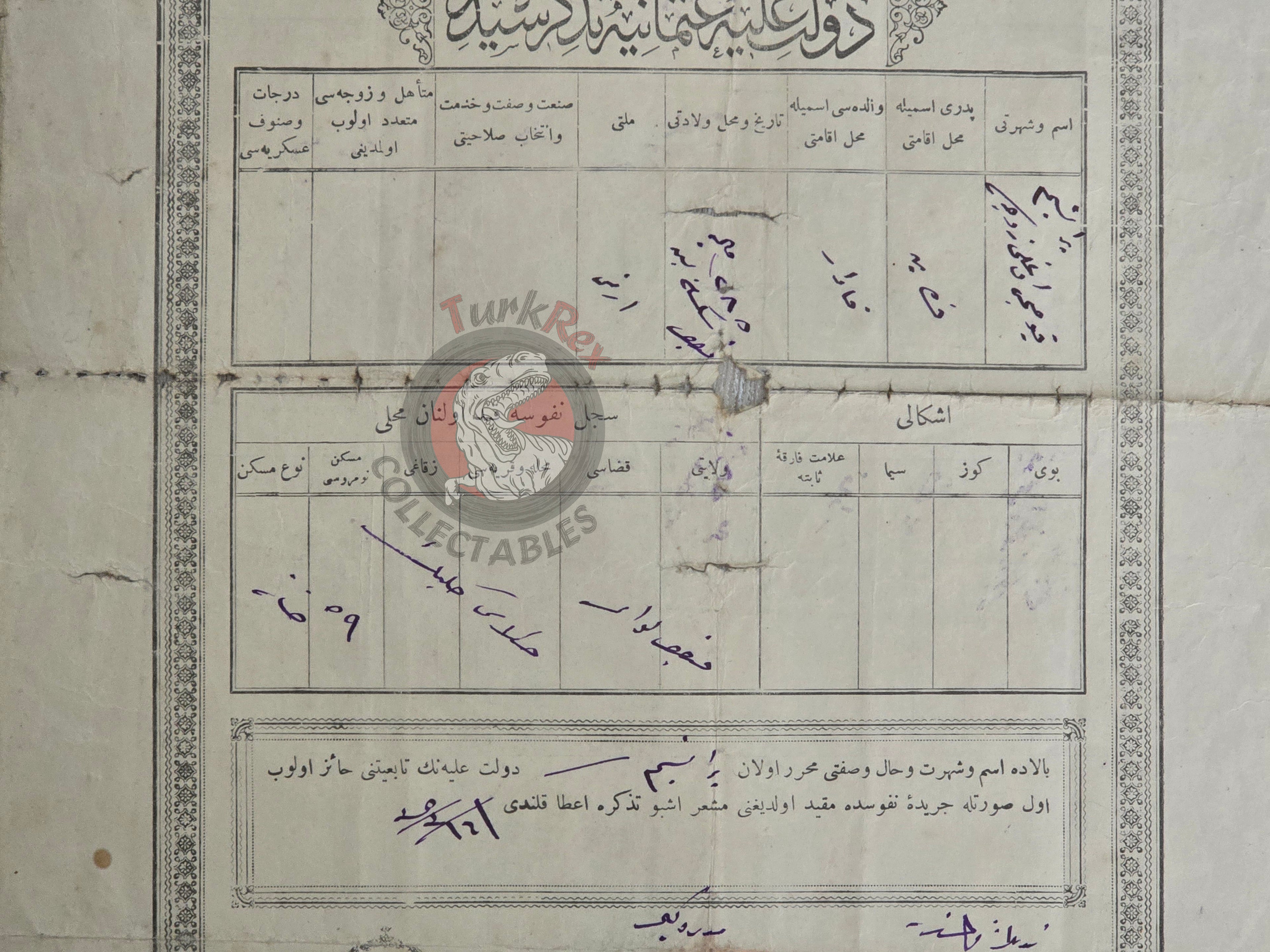 Ottoman Identity Document Parantsem Kouyoumdjian Armenian Citizen Armenia 1285