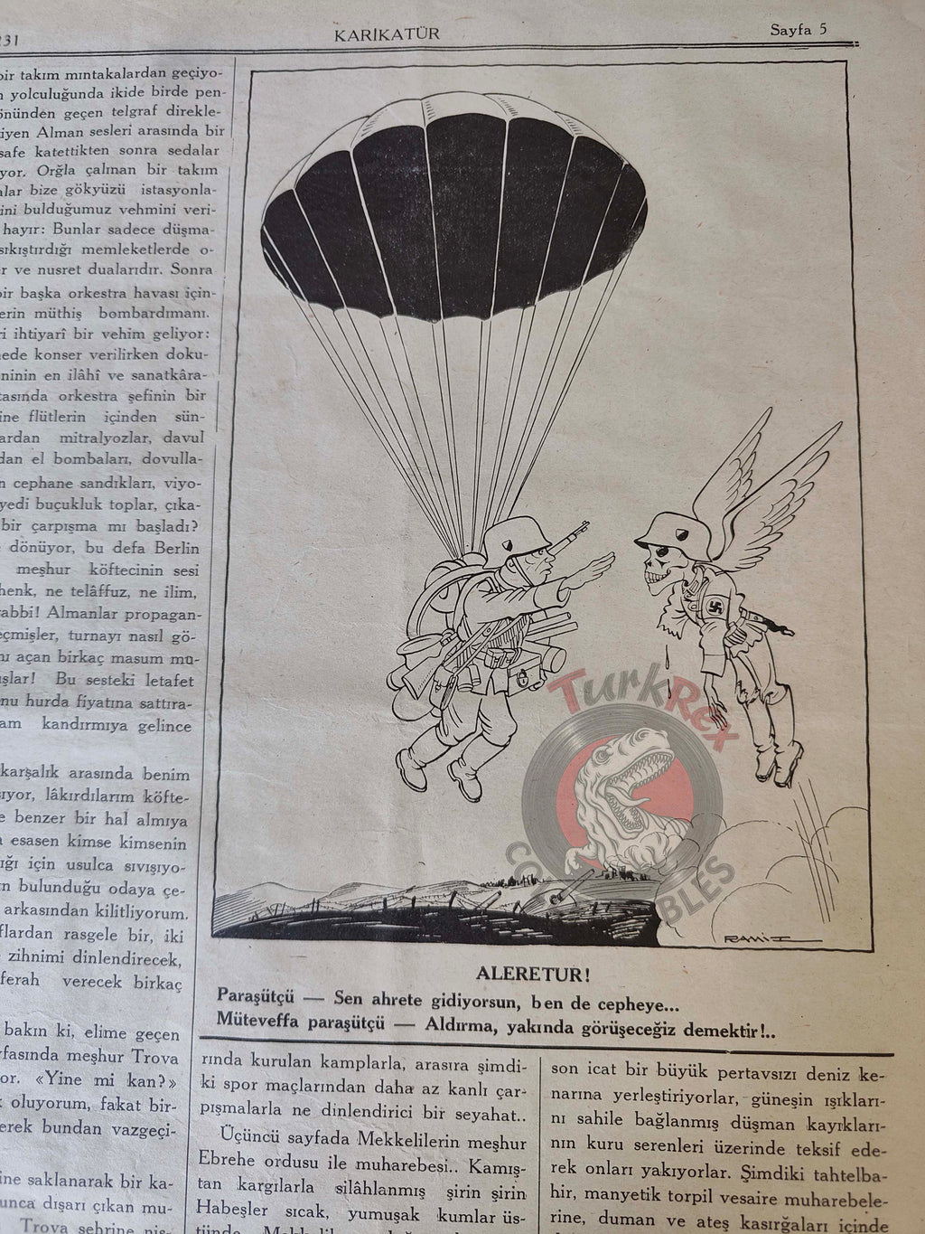 Karikatür 1940 Humor Magazine Turkish Turkey Paris Hermann Göring WW2 era  Roosevelt Mussolini