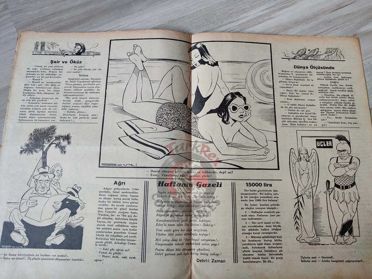 Akbaba 1945 Humor Magazine Turkish Turkey Germany Hitler Mussolini WW2 era Italy Japan Britain