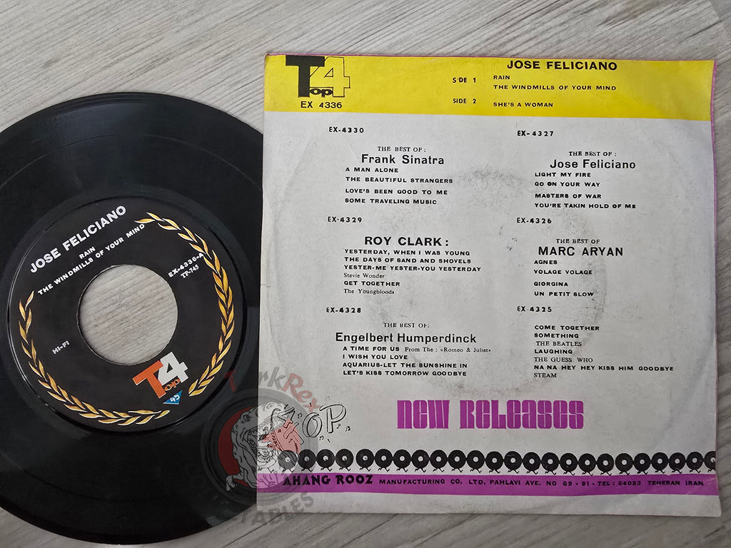 José Feliciano – Rain 7" Iran Pressing Vinyl Iranian Edition