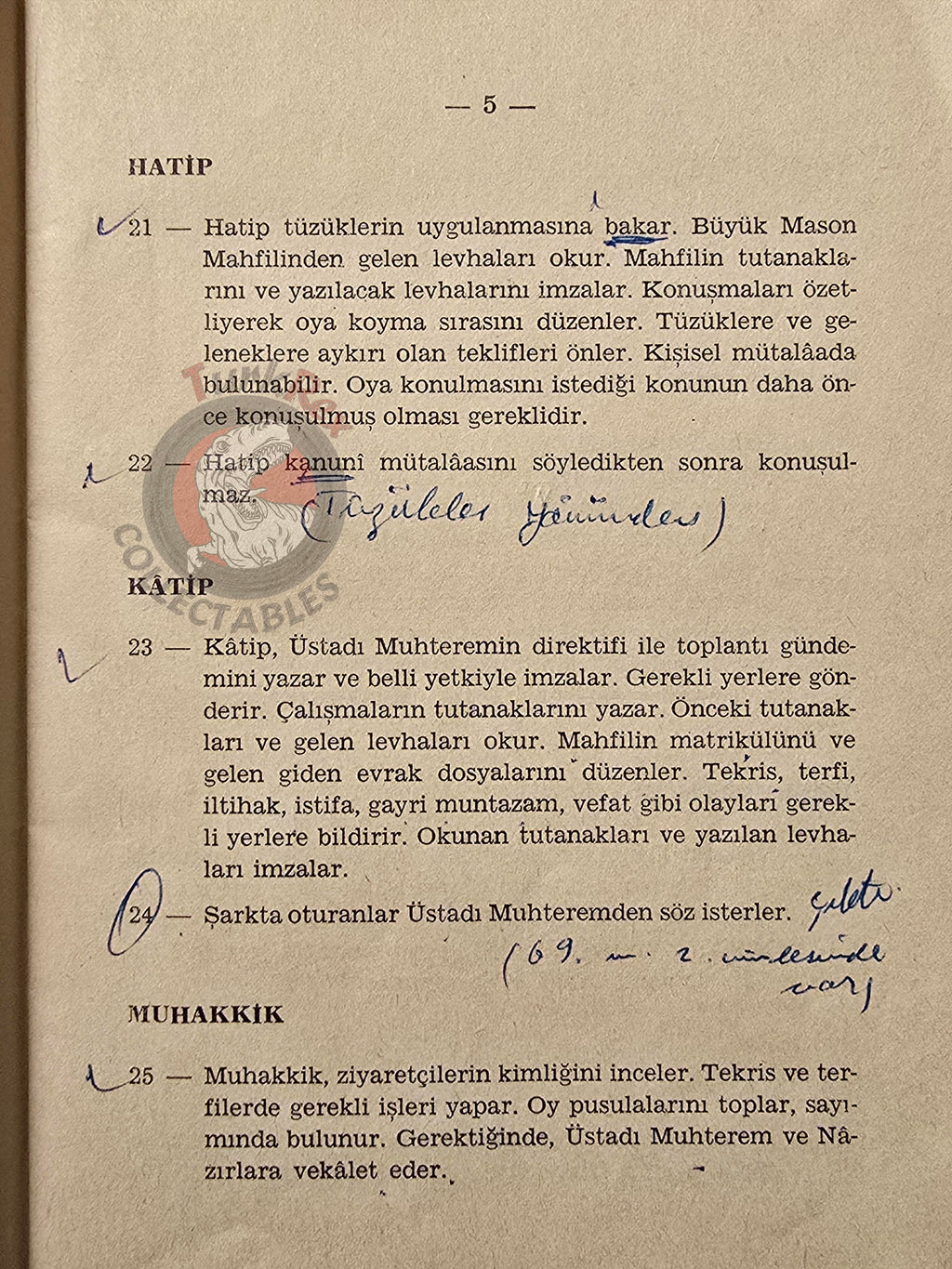 Turkish Freemasonry General Regulations of the Lodges 1958 Booklet Masonic Masons of Turkey