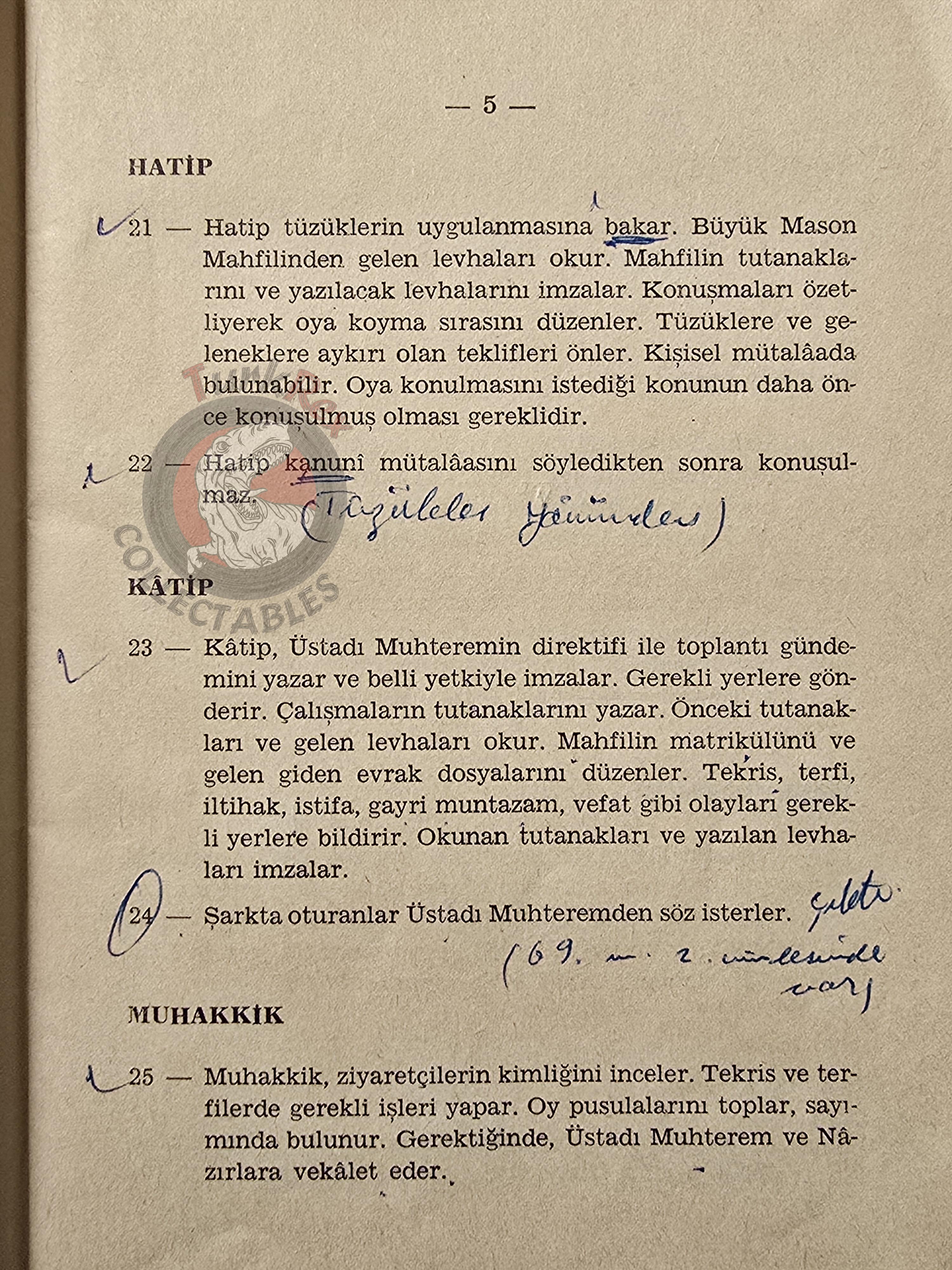 Turkish Freemasonry General Regulations of the Lodges 1958 Booklet Masonic Masons of Turkey