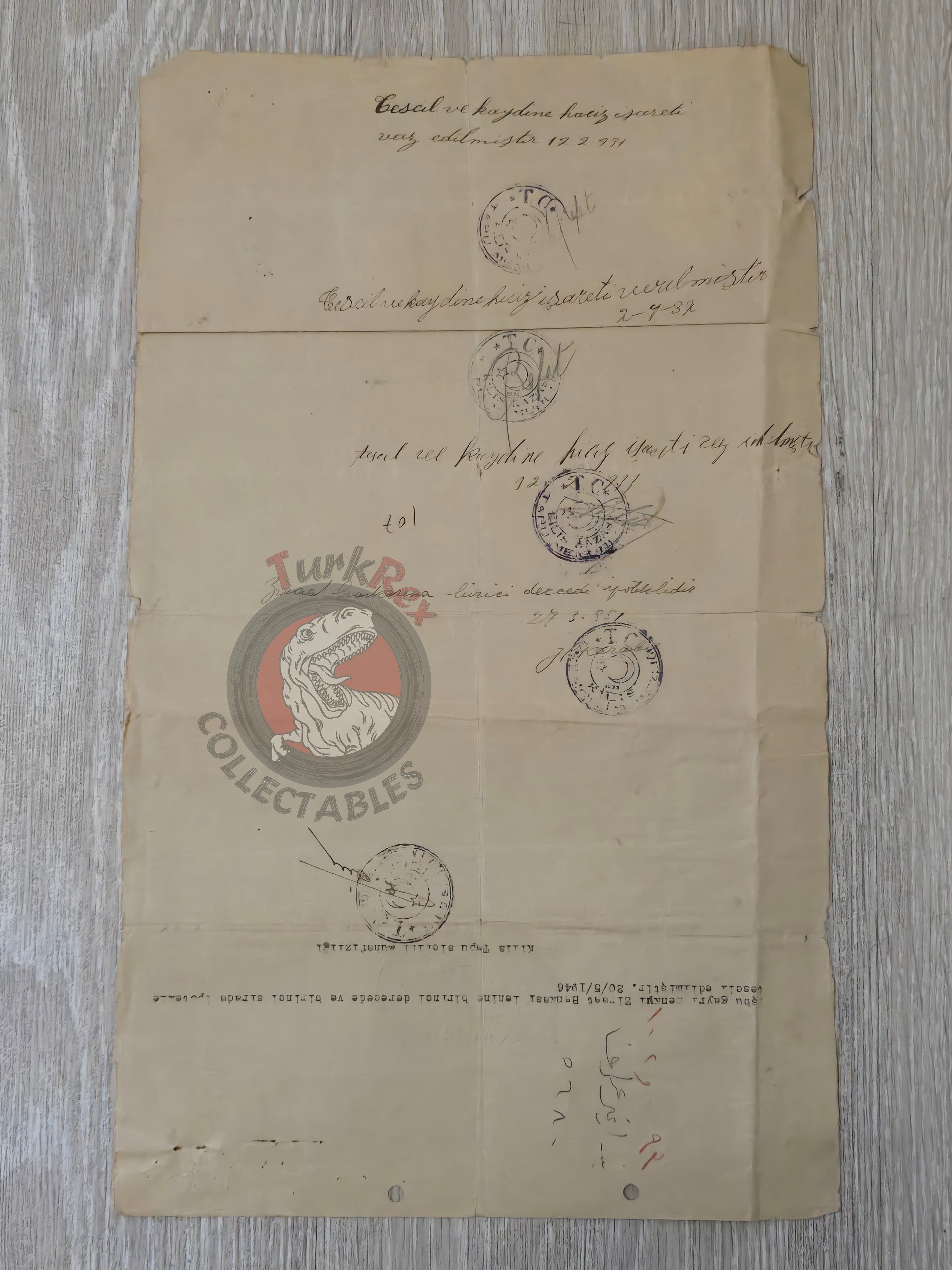 Ottoman 1922 Land Deed Agricultural Land in Kilis Türkman Title Watermarked Papierfabrik Sacrau
