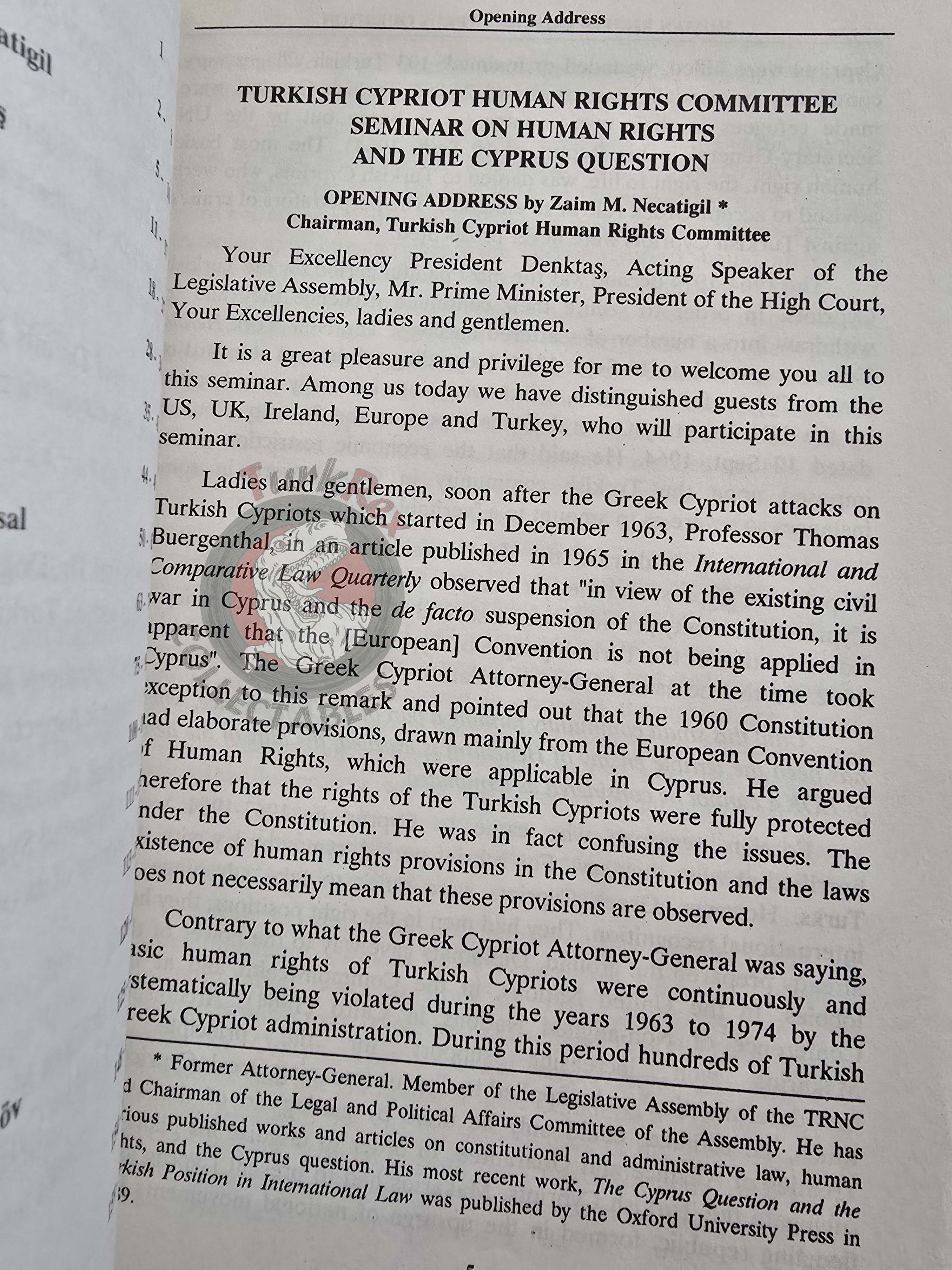 Human Rights and the Cyprus Question 1991 English Book Turkish Cypriot