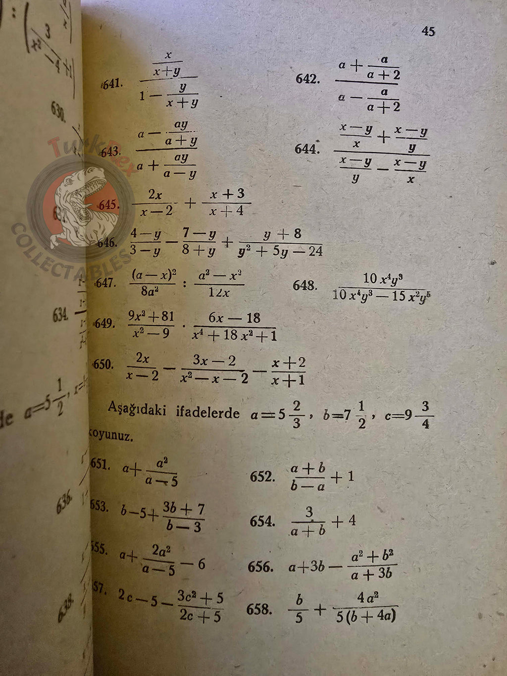 Answered Fraction Exercises 1956 Turkish Book Turkey Math Mathematics