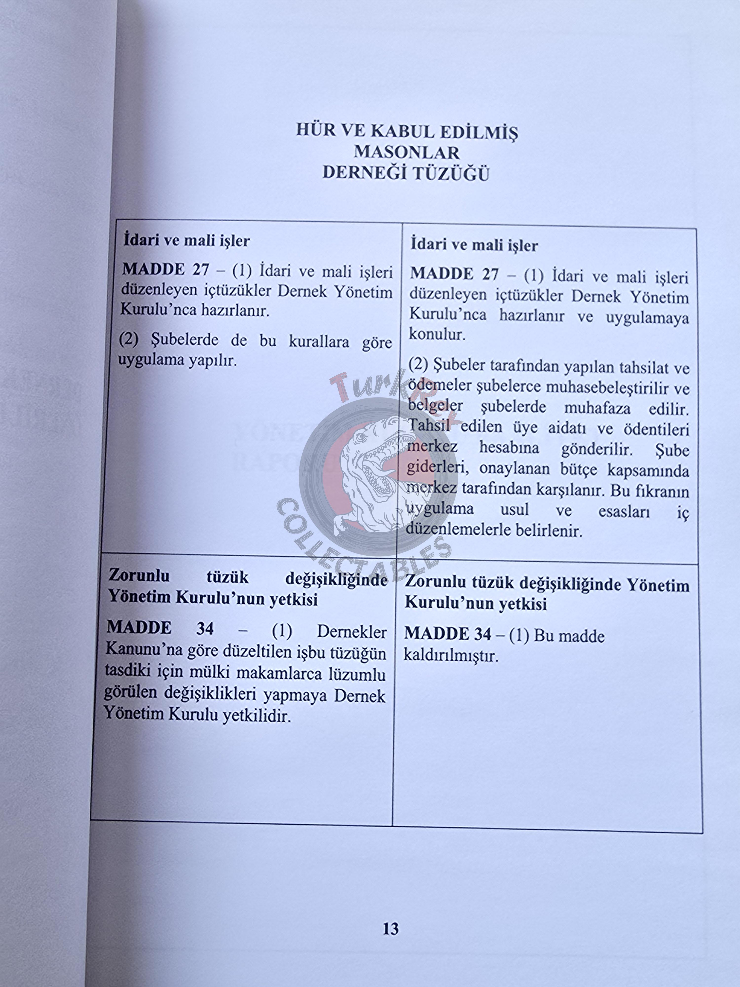 Turkish Freemasonry General Assembly Report 2013 Booklet Masonic Masons of Turkey