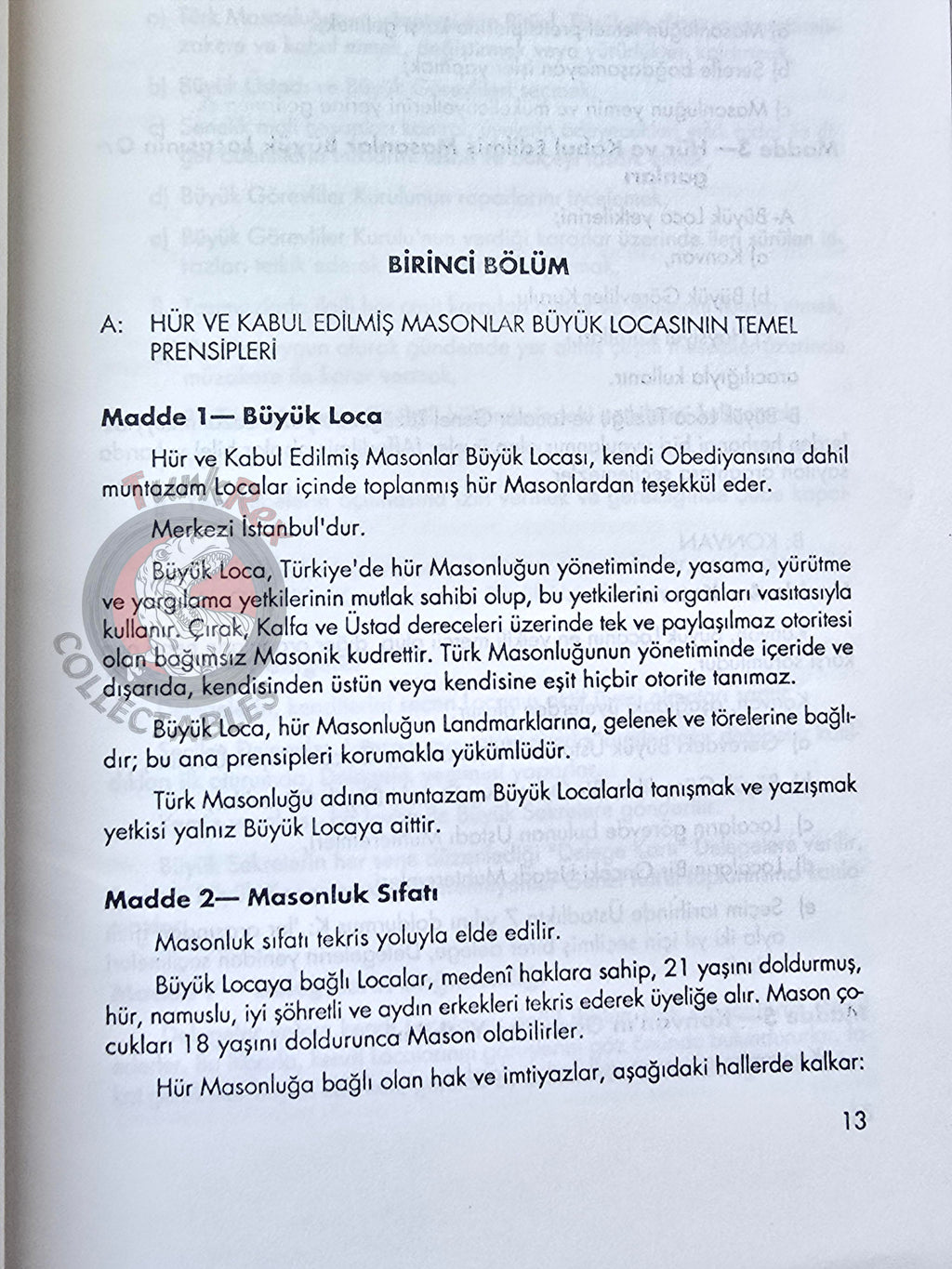 Basic Principles of Freemasonry and Constitution of the Grand Lodge 1992 Masonic Masons Turkish Turkey