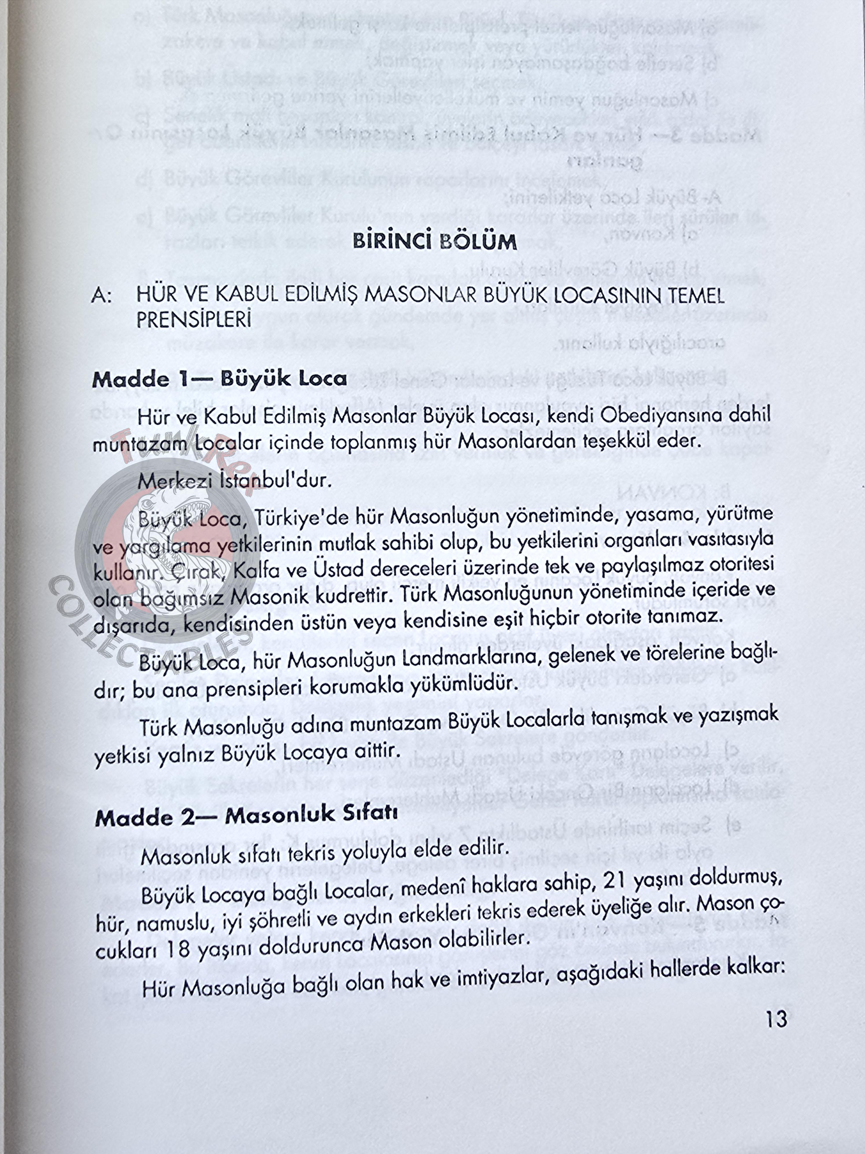 Basic Principles of Freemasonry and Constitution of the Grand Lodge 1992 Masonic Masons Turkish Turkey