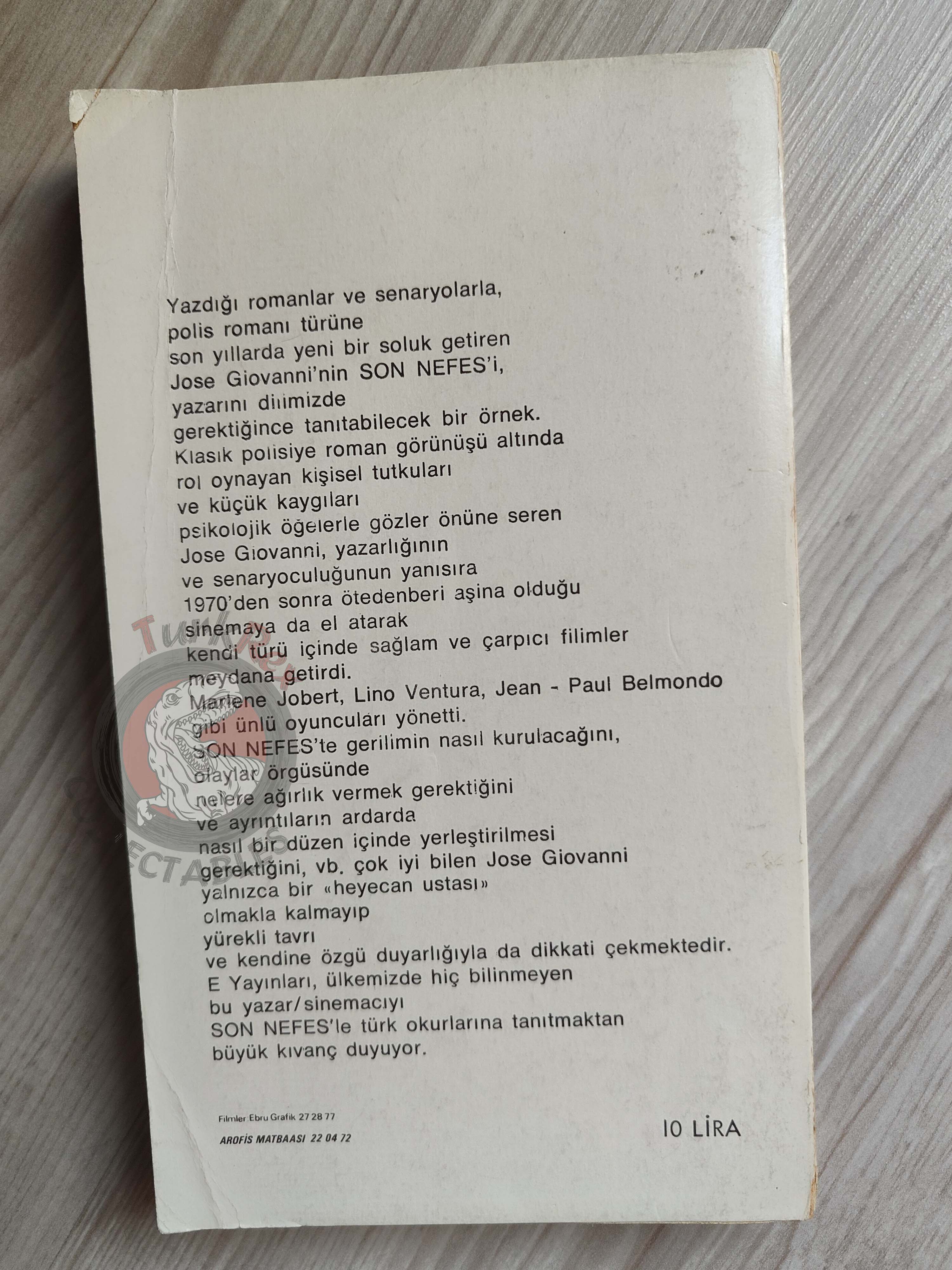 José Giovanni – Le Deuxième Souffle 1973 1st Turkish Book Turkey