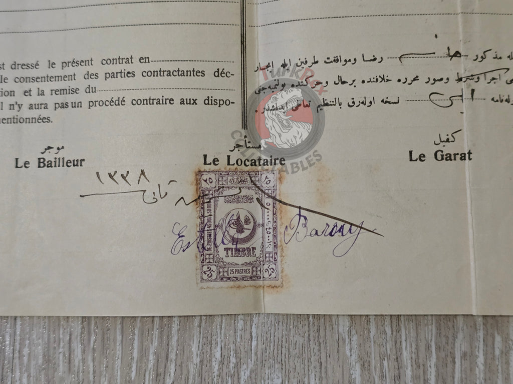 Ottoman Rental Contract of Home İstanbul 1922 Greek and Non-Muslim Citizens