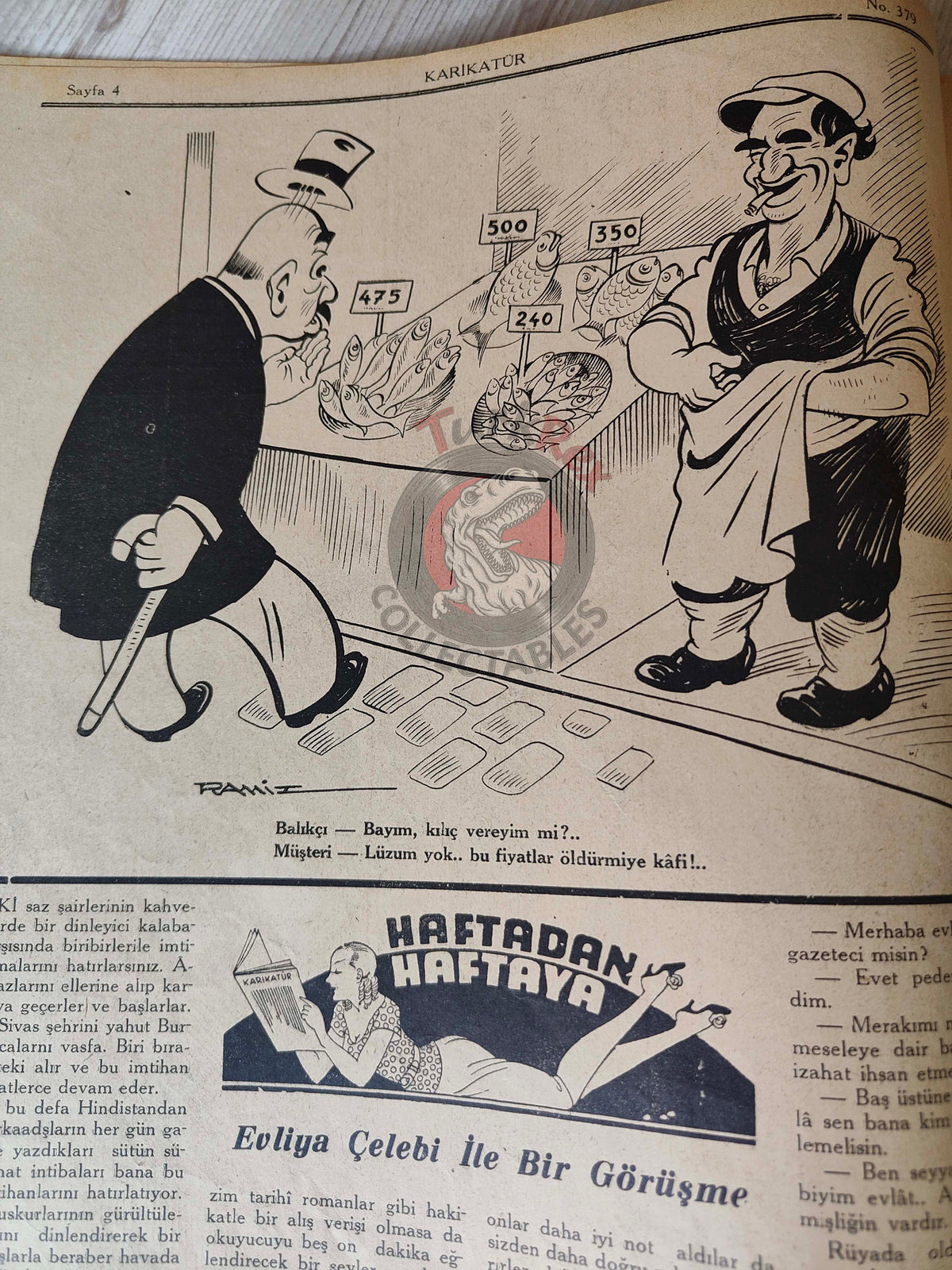 Karikatür 1943 Humor Magazine Turkish Turkey Atom Bomb United States WW2 era Europe