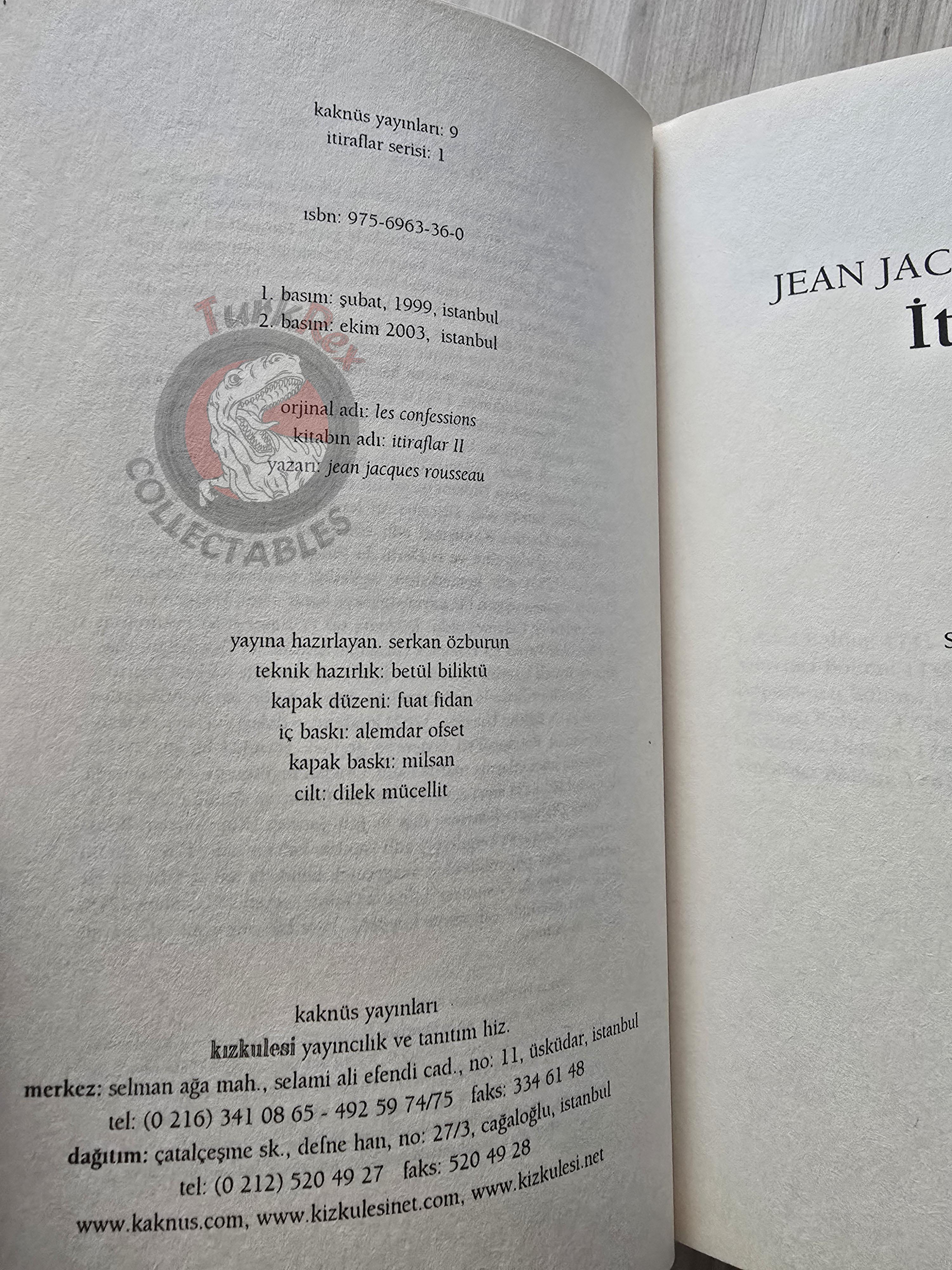 Jean-Jacques Rousseau – The Confessions 2000 Turkish Book Turkey