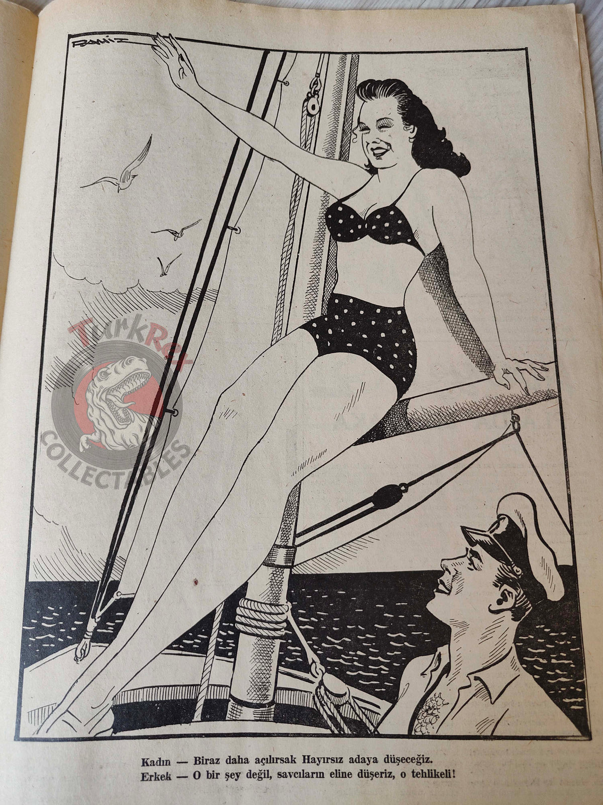 Karikatür 1945 Humor Magazine Turkish Turkey Today’s Peace WW2 era Japan Uncle Sam