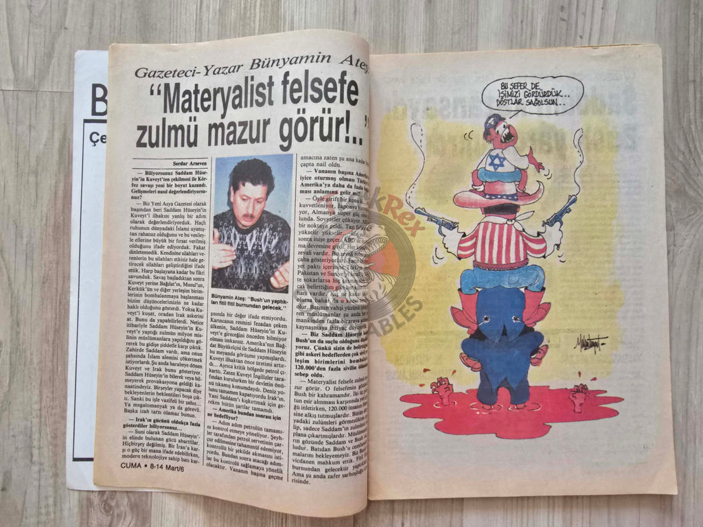 Cuma 1991 Saddam and Bush Are War Criminals! Turkish Magazine Turkey Saddam Hussein Gulf War