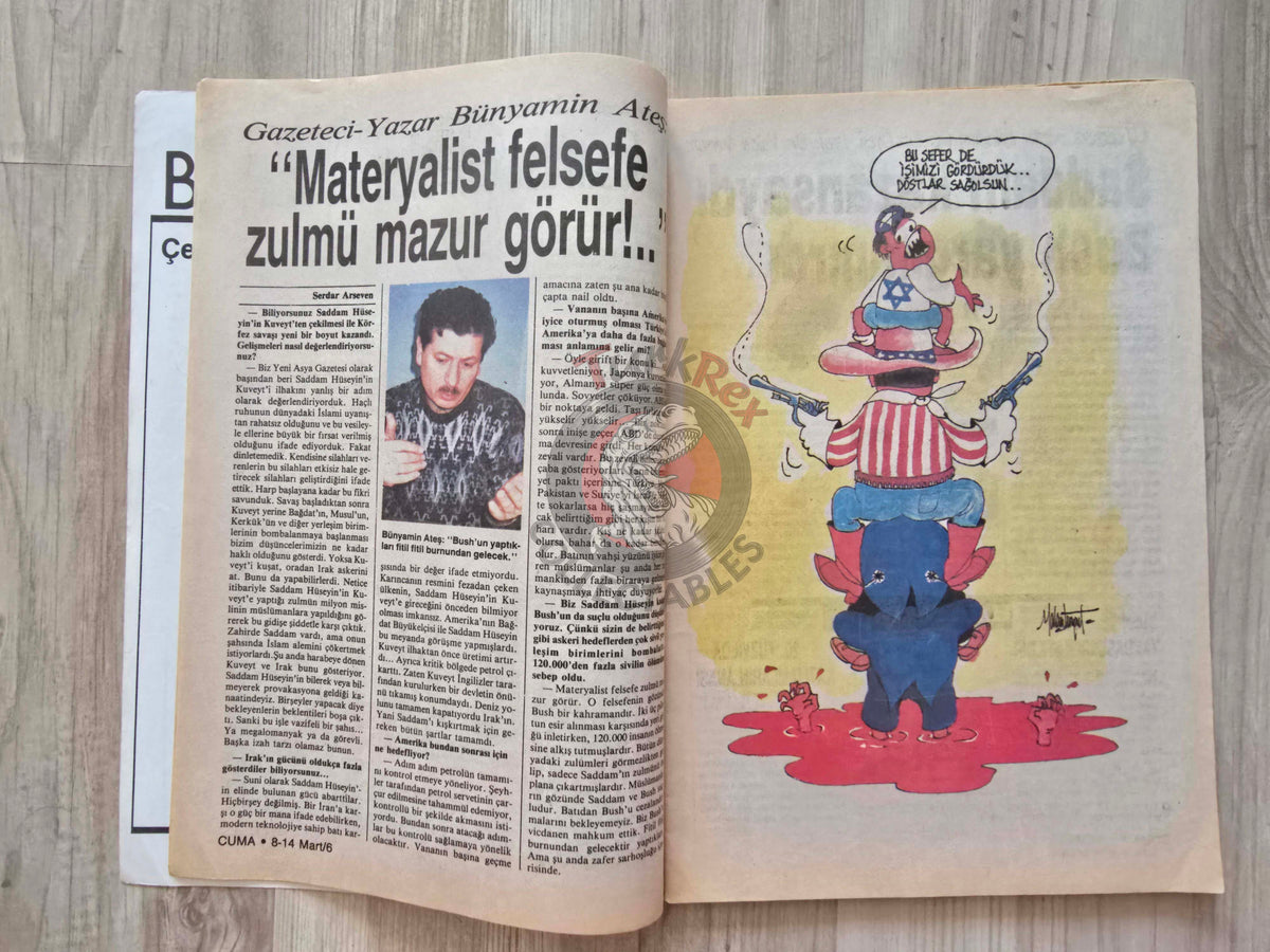 Cuma 1991 Saddam and Bush Are War Criminals! Turkish Magazine Turkey Saddam Hussein Gulf War