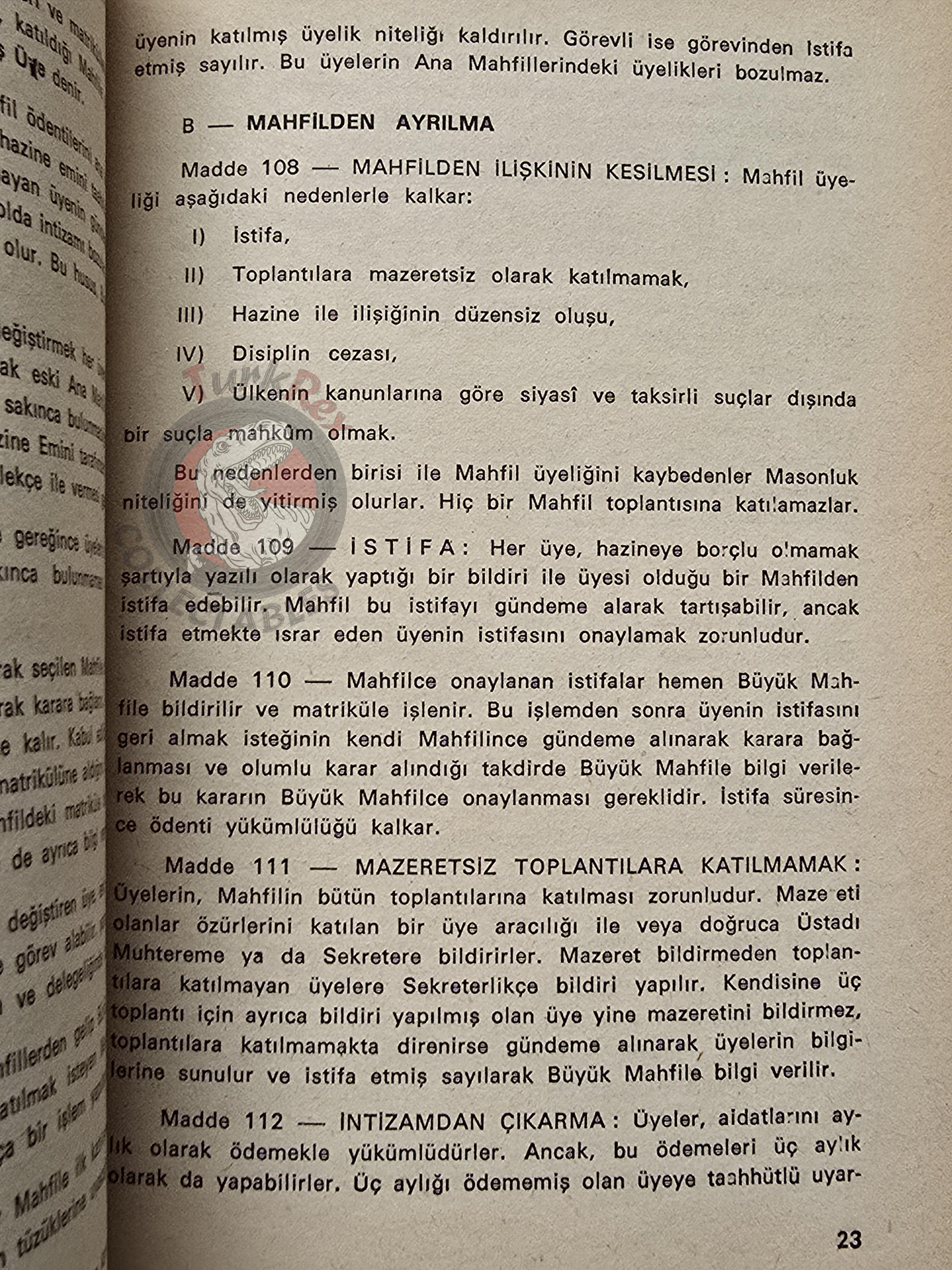 Turkish Freemasonry General Regulations of the Lodges 1974 Booklet Masonic Masons of Turkey
