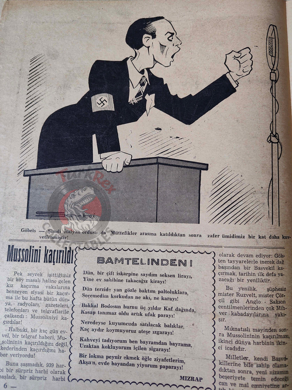 Akbaba 1943 Humor Magazine Turkish Turkey USA Uncle Sam WW2 era Germany Mussolini Goebbels