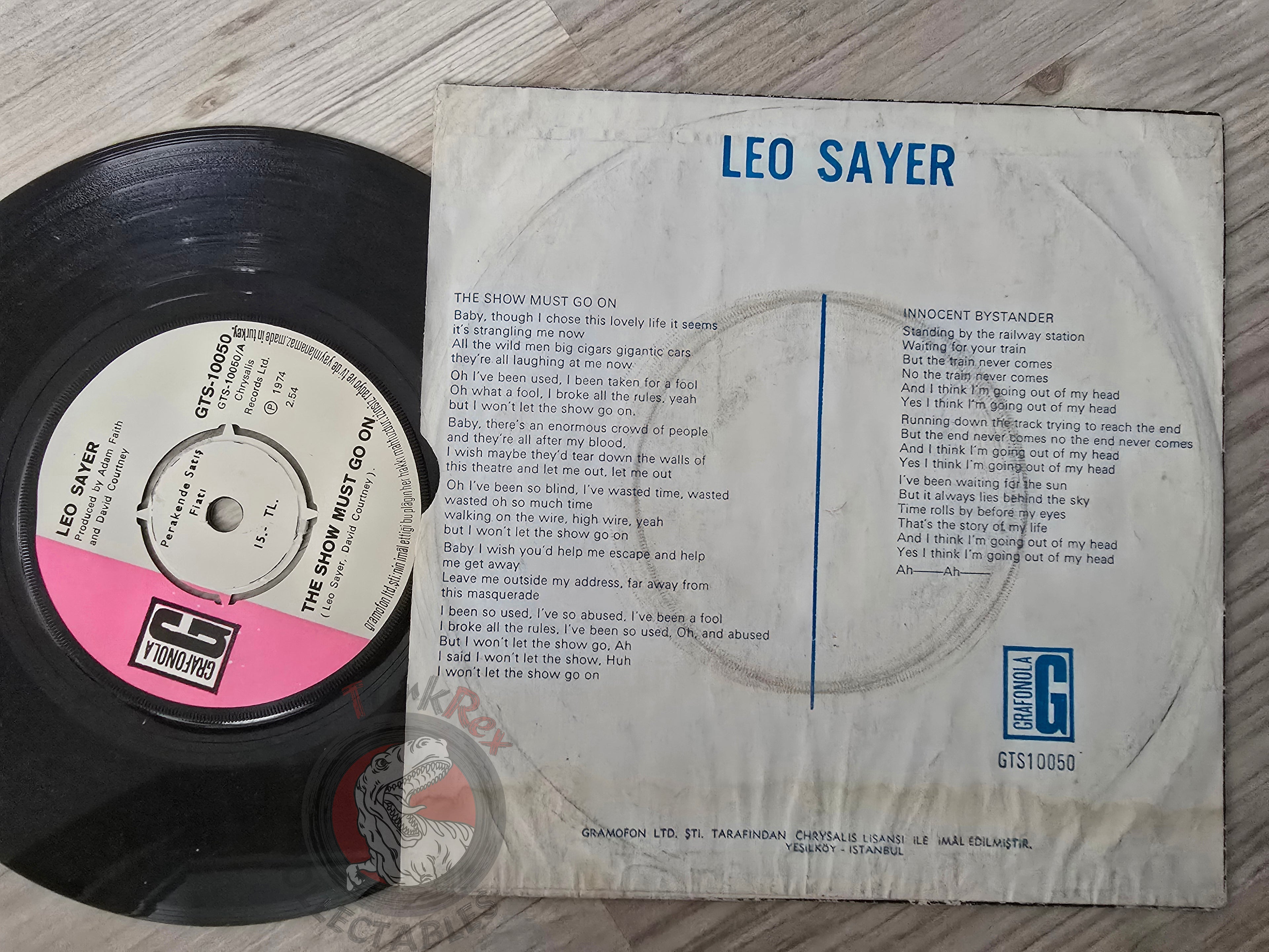 Leo Sayer – The Show Must Go On 7" Turkish Pressing Vinyl Turkey Edition