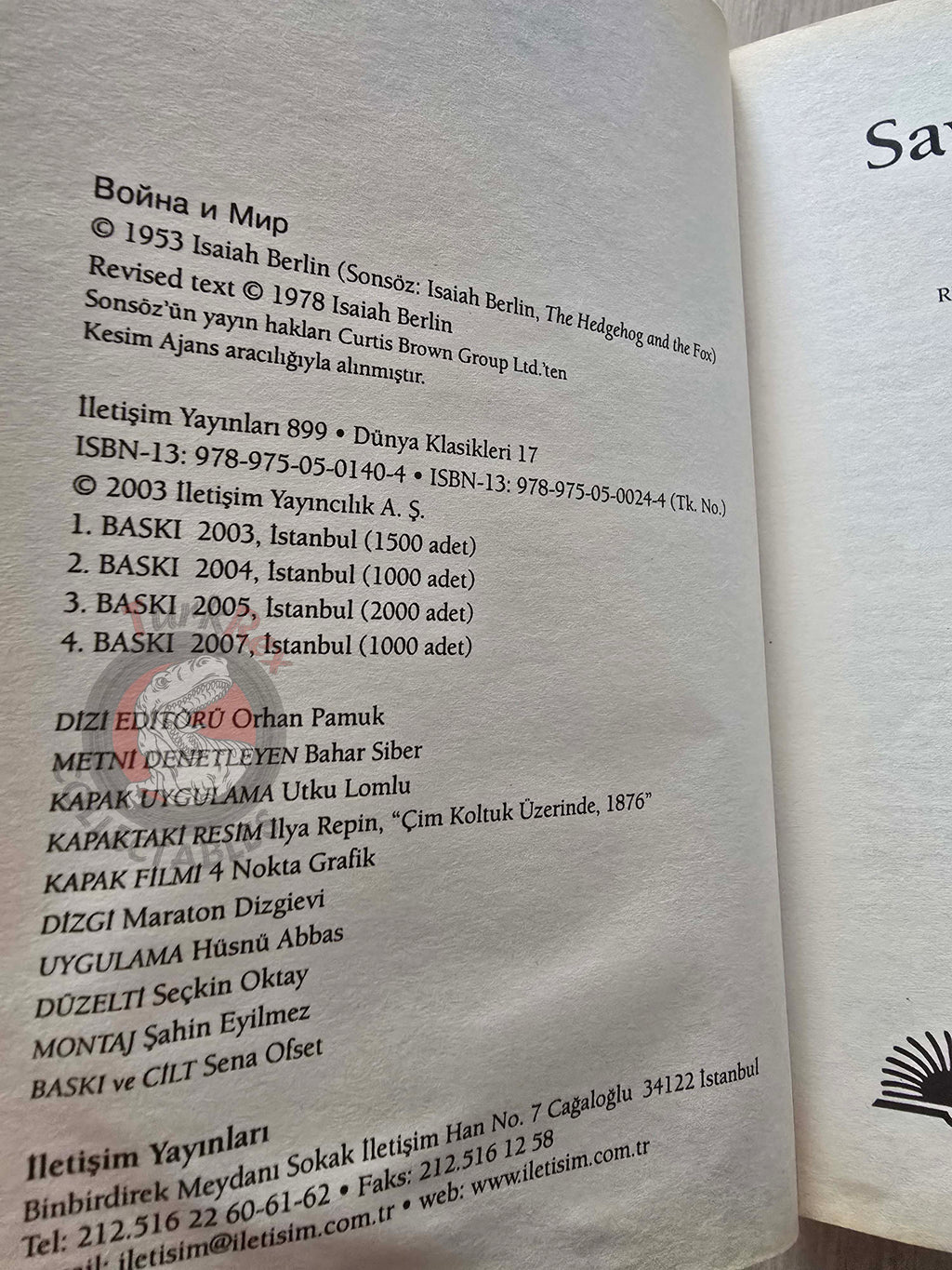 Leo Tolstoy –  War and Peace 2007 Turkish Book Turkey
