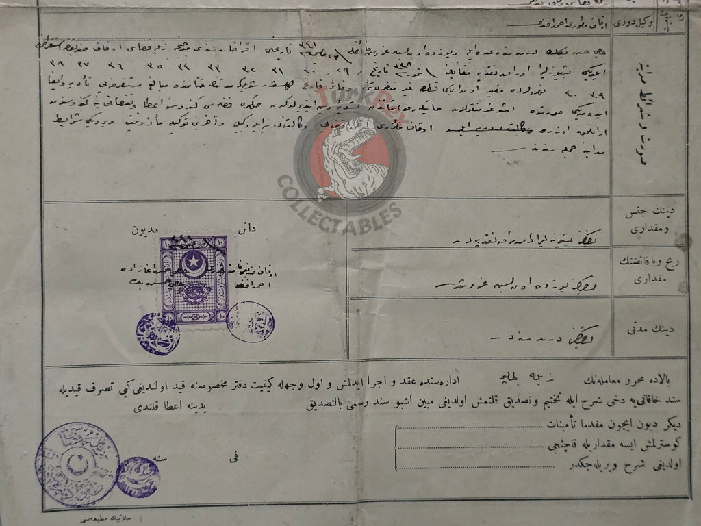 Ottoman Official Debt Document 1925 Meşad Village, Zile, Tokad