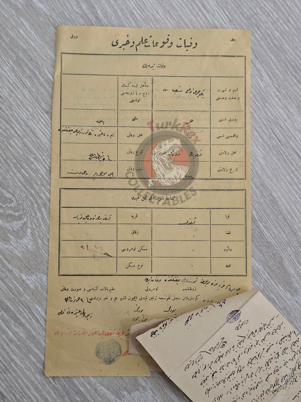 Ottoman 1916 Death and Incident Certificate Military Deserter WW1 Janissary Çankırı Army Kurdish