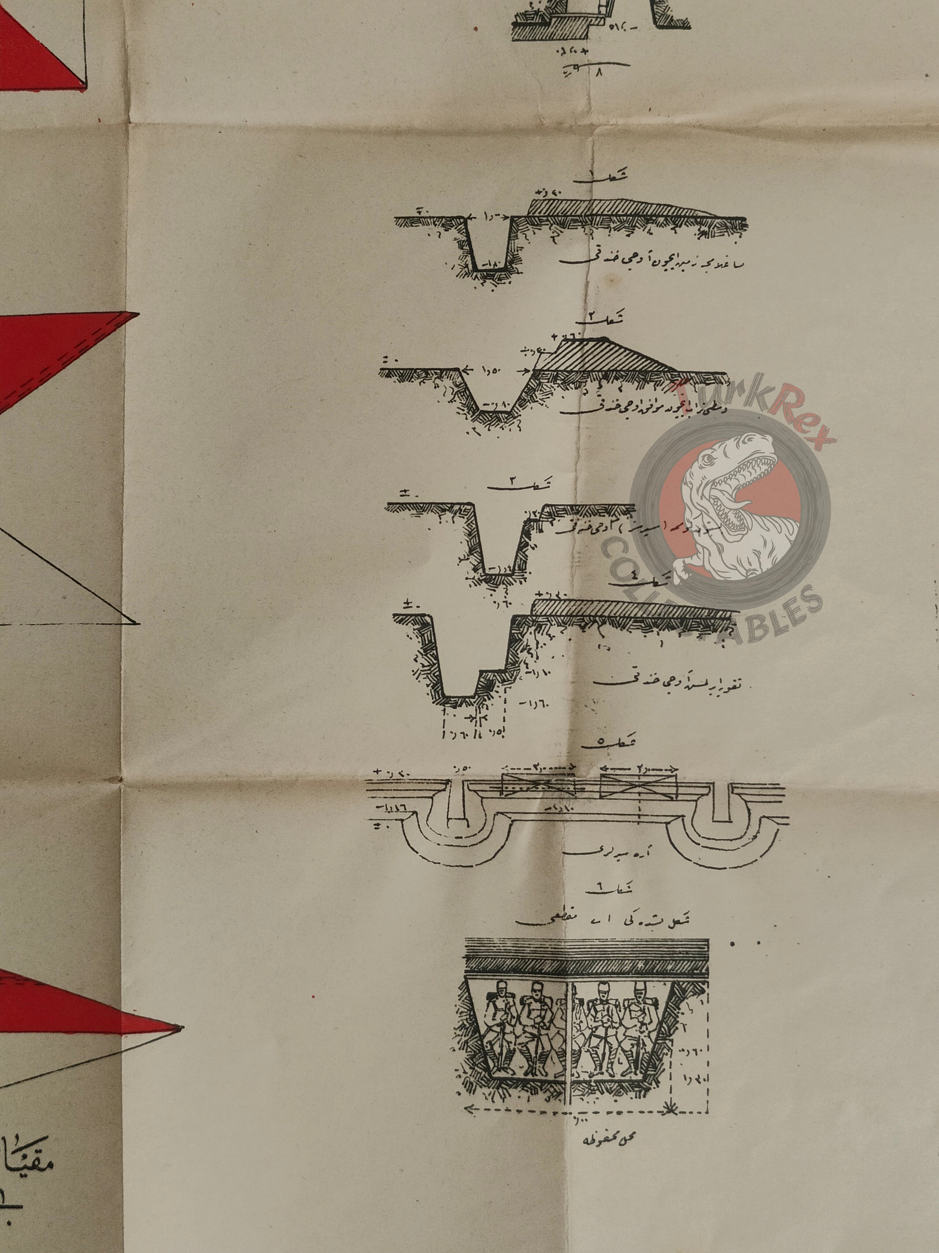 Ottoman Empire Army Flags and Military Fortification Instruction Sheet early 20th century