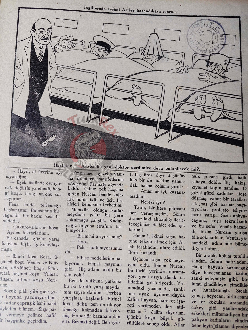 Akbaba 1945 Humor Magazine Turkish Turkey Churchill Out, Attlee In WW2 era Britain Uncle Sam
