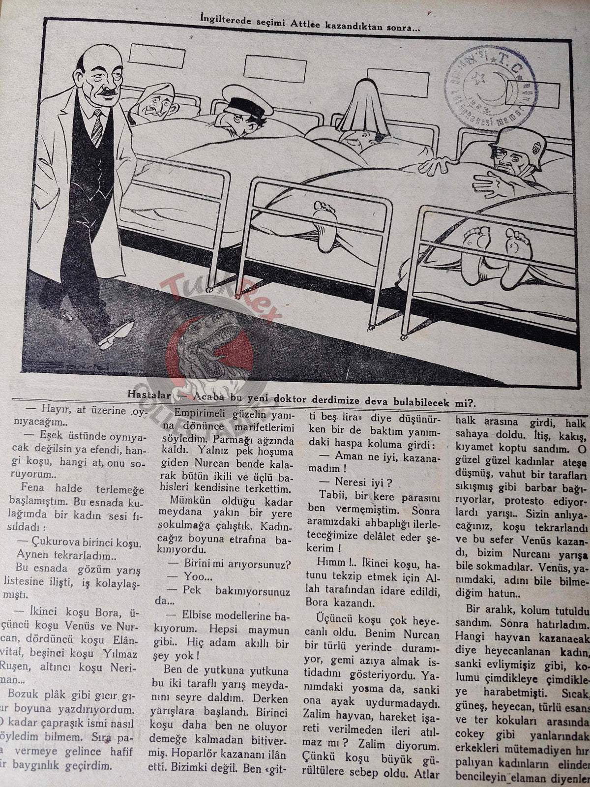 Akbaba 1945 Humor Magazine Turkish Turkey Churchill Out, Attlee In WW2 era Britain Uncle Sam