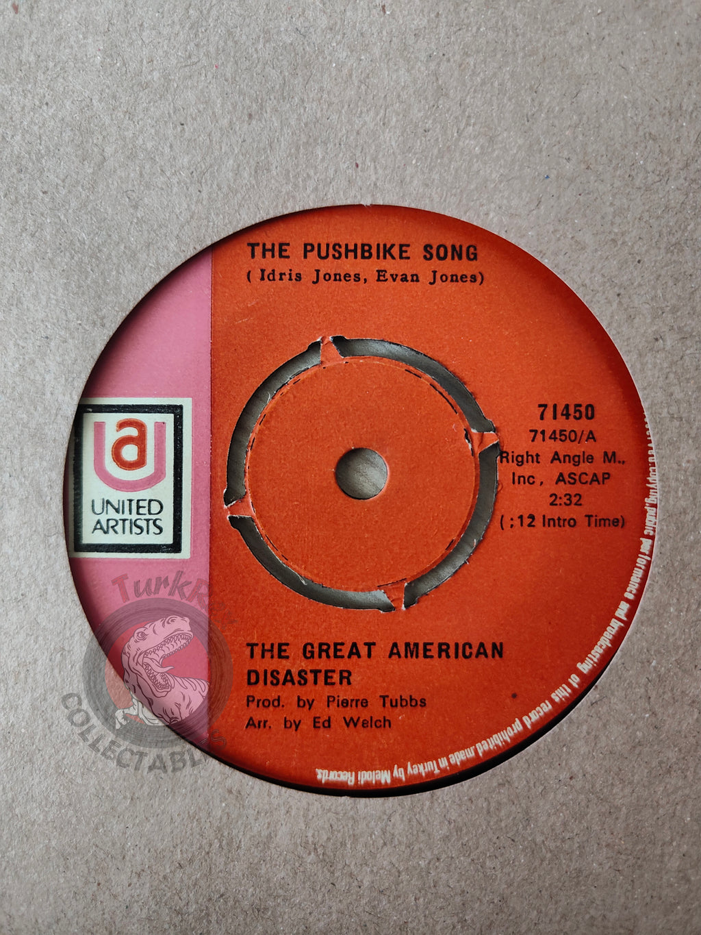 The Great American Disaster – The Pushbike Song 7" Turkish Pressing Vinyl Turkey Edition 	United Artists Records