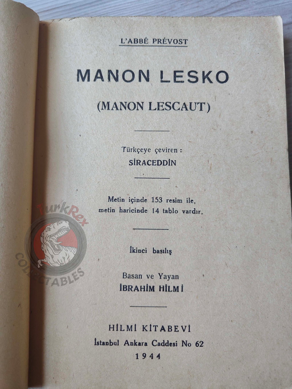Antoine François Prévost – Manon Lescaut 1944 1st Illustrated Turkish Book Turkey