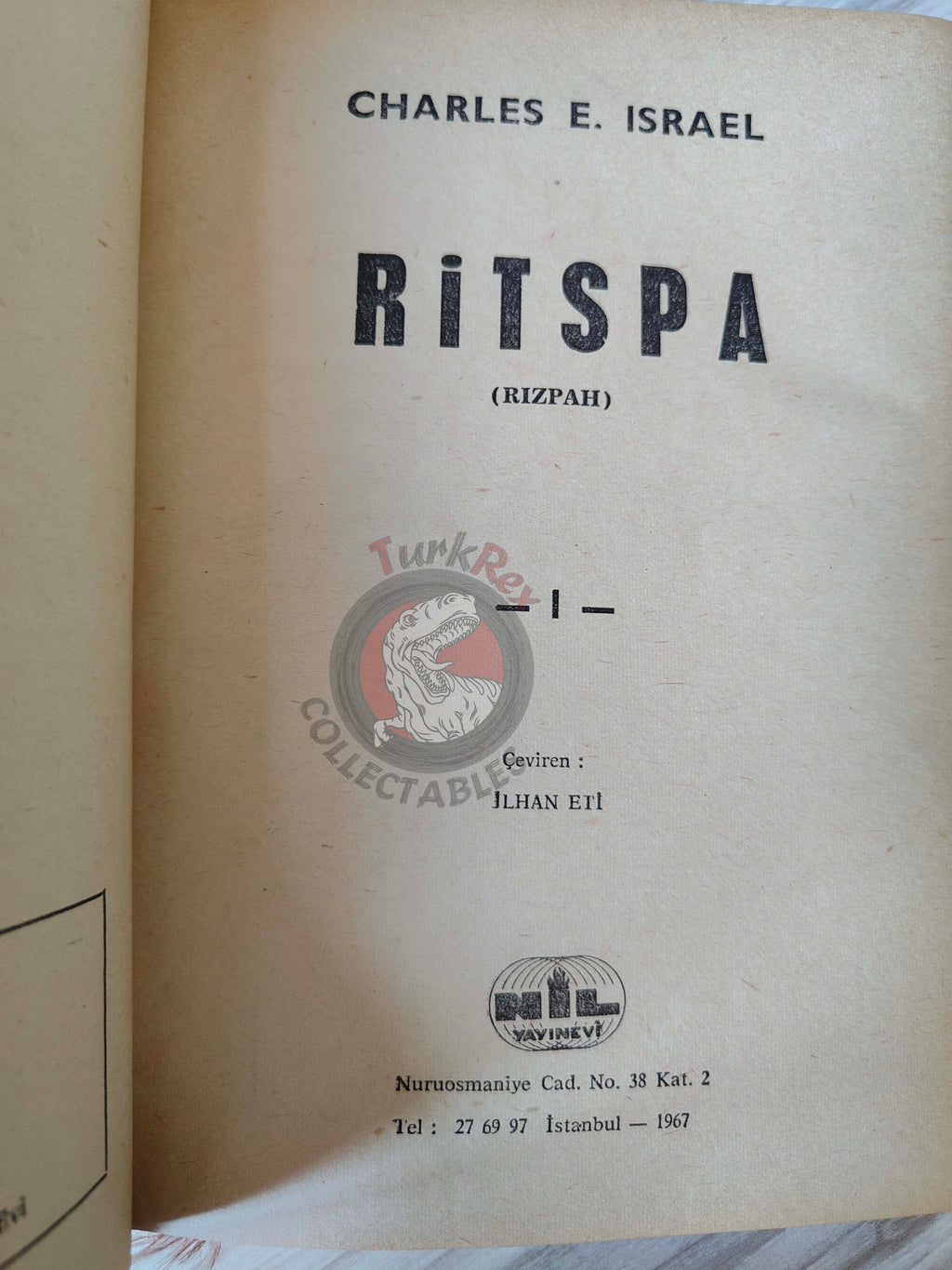 Charles E. Israel – Rizpah 1967 1st HC/DJ Turkish Book Turkey