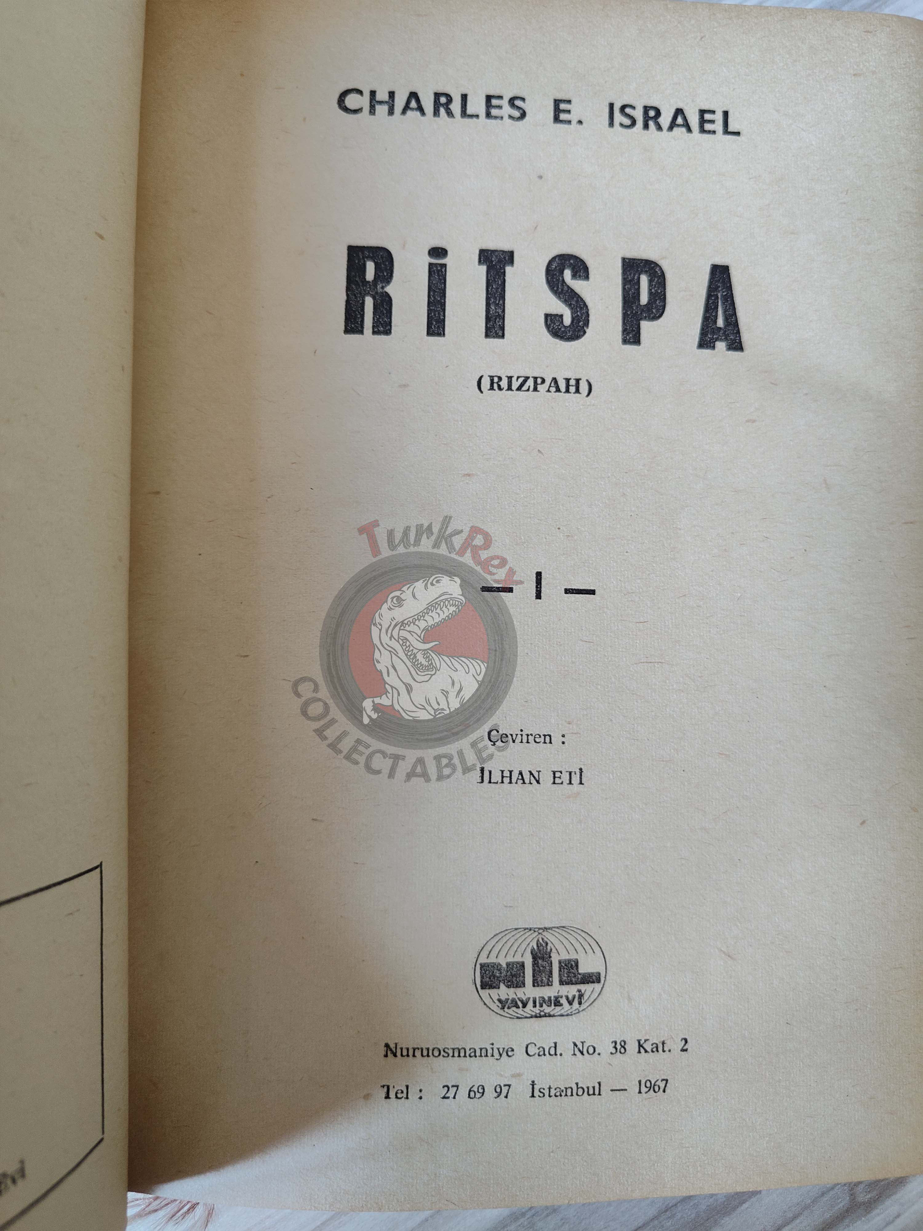 Charles E. Israel – Rizpah 1967 1st HC/DJ Turkish Book Turkey
